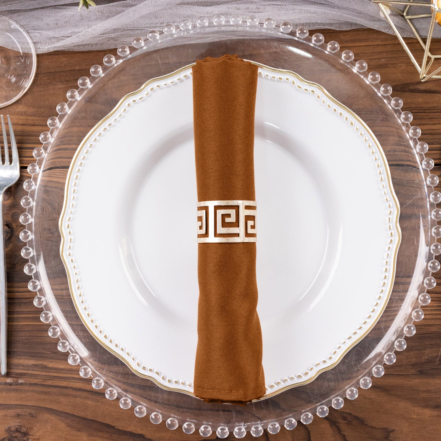 5 Pack Cinnamon Brown Cloth Napkins with Hemmed Edges, Reusable Polyester Dinner Linen Napkins - 20"x20"