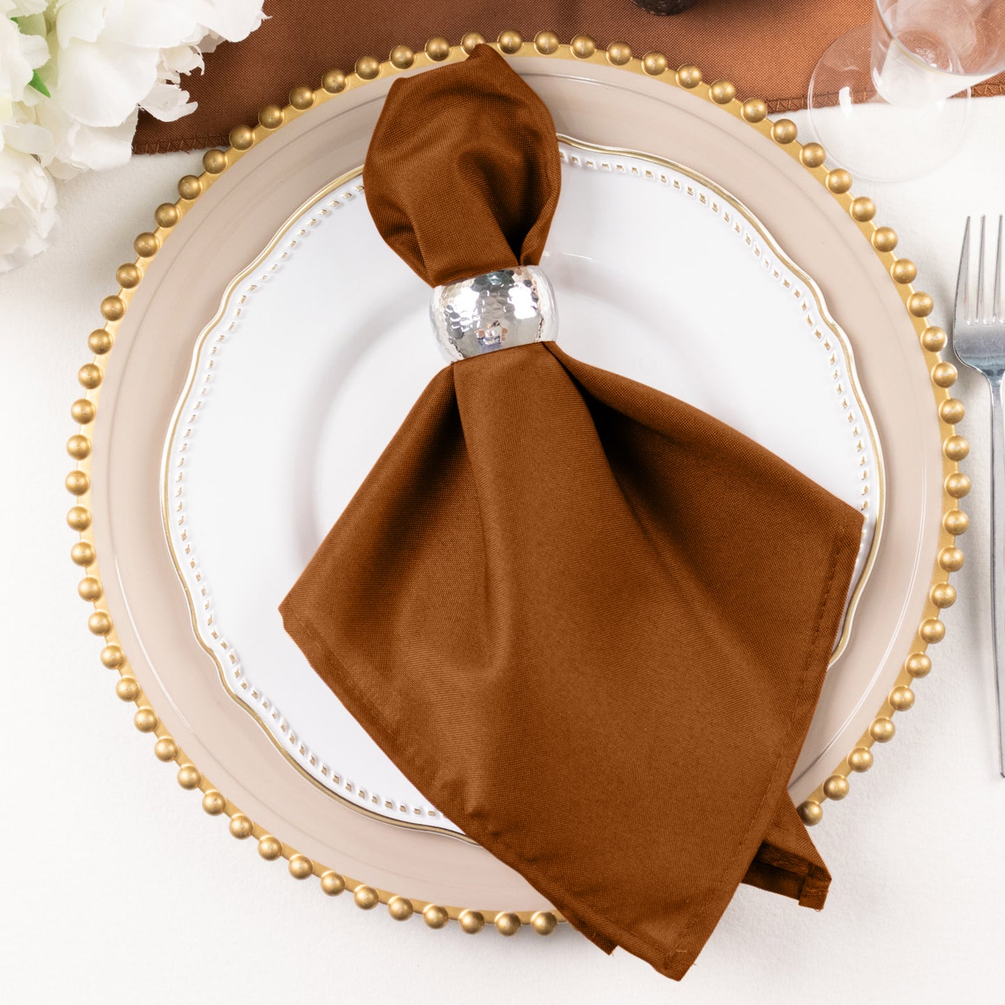 5 Pack Cinnamon Brown Cloth Napkins with Hemmed Edges, Reusable Polyester Dinner Linen Napkins - 20"x20"