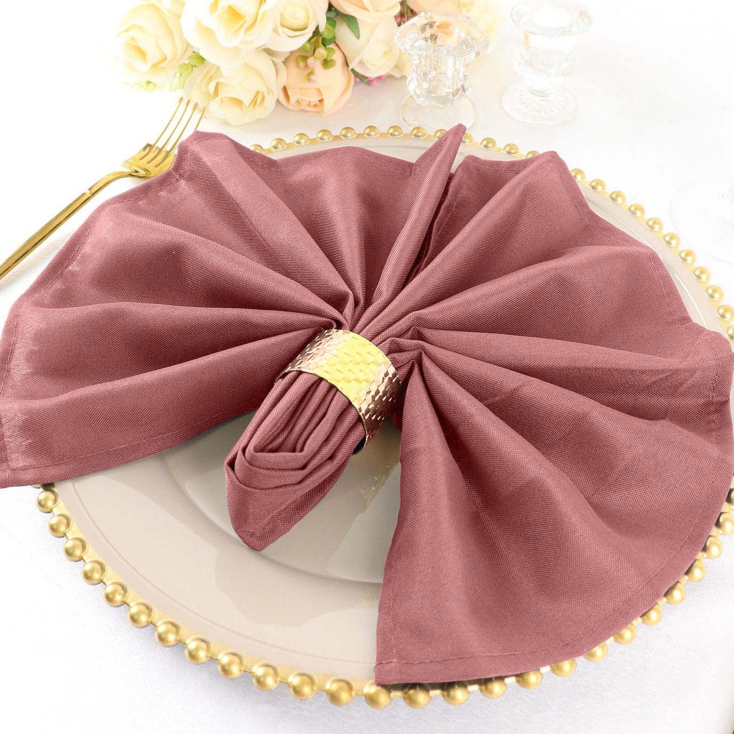 5 Pack | Cinnamon Rose Polyester Cloth Napkins, Reusable Dinner Napkins