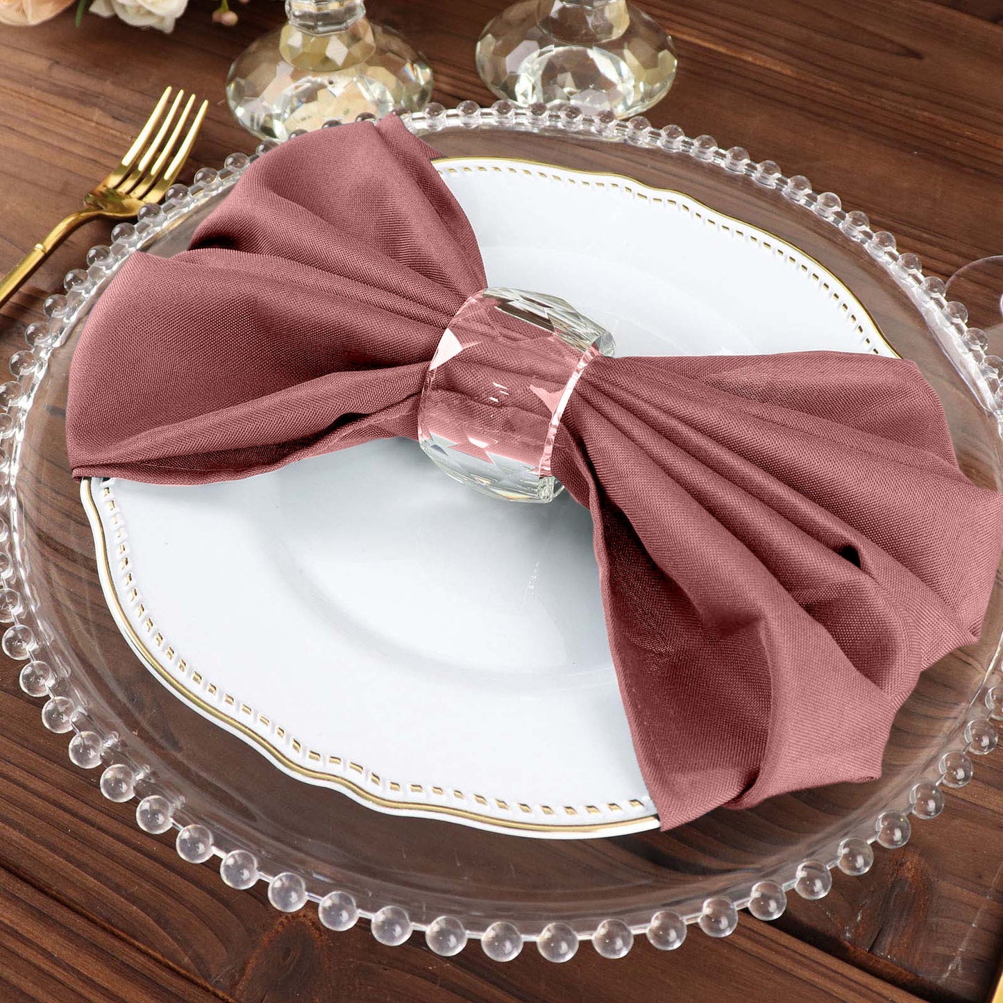 5 Pack | Cinnamon Rose Polyester Cloth Napkins, Reusable Dinner Napkins