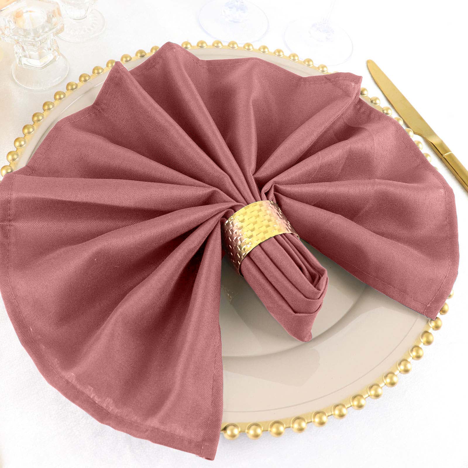 5 Pack | Cinnamon Rose Polyester Cloth Napkins, Reusable Dinner Napkins