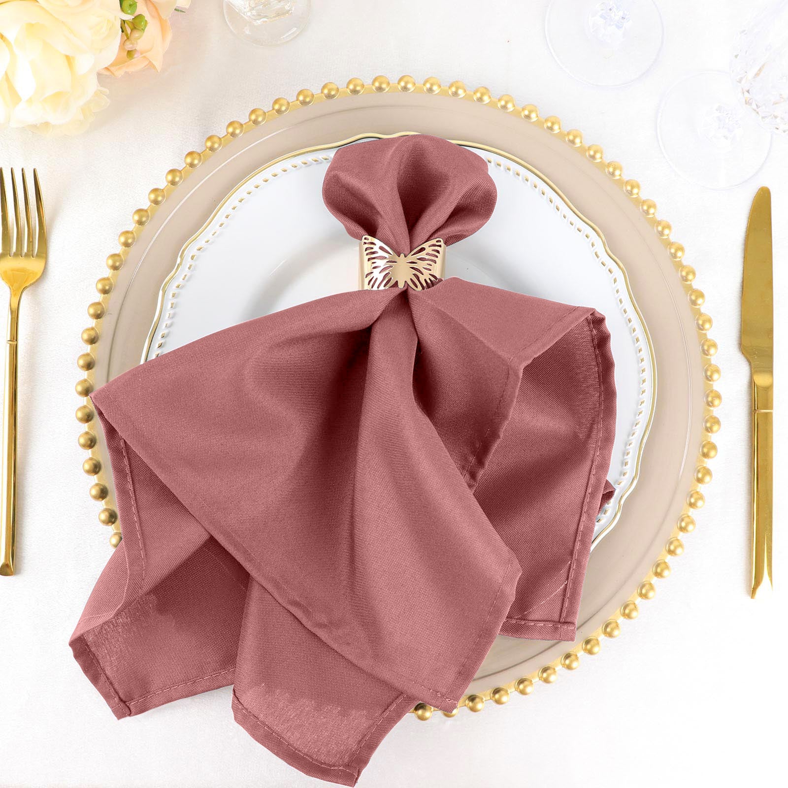 5 Pack | Cinnamon Rose Polyester Cloth Napkins, Reusable Dinner Napkins