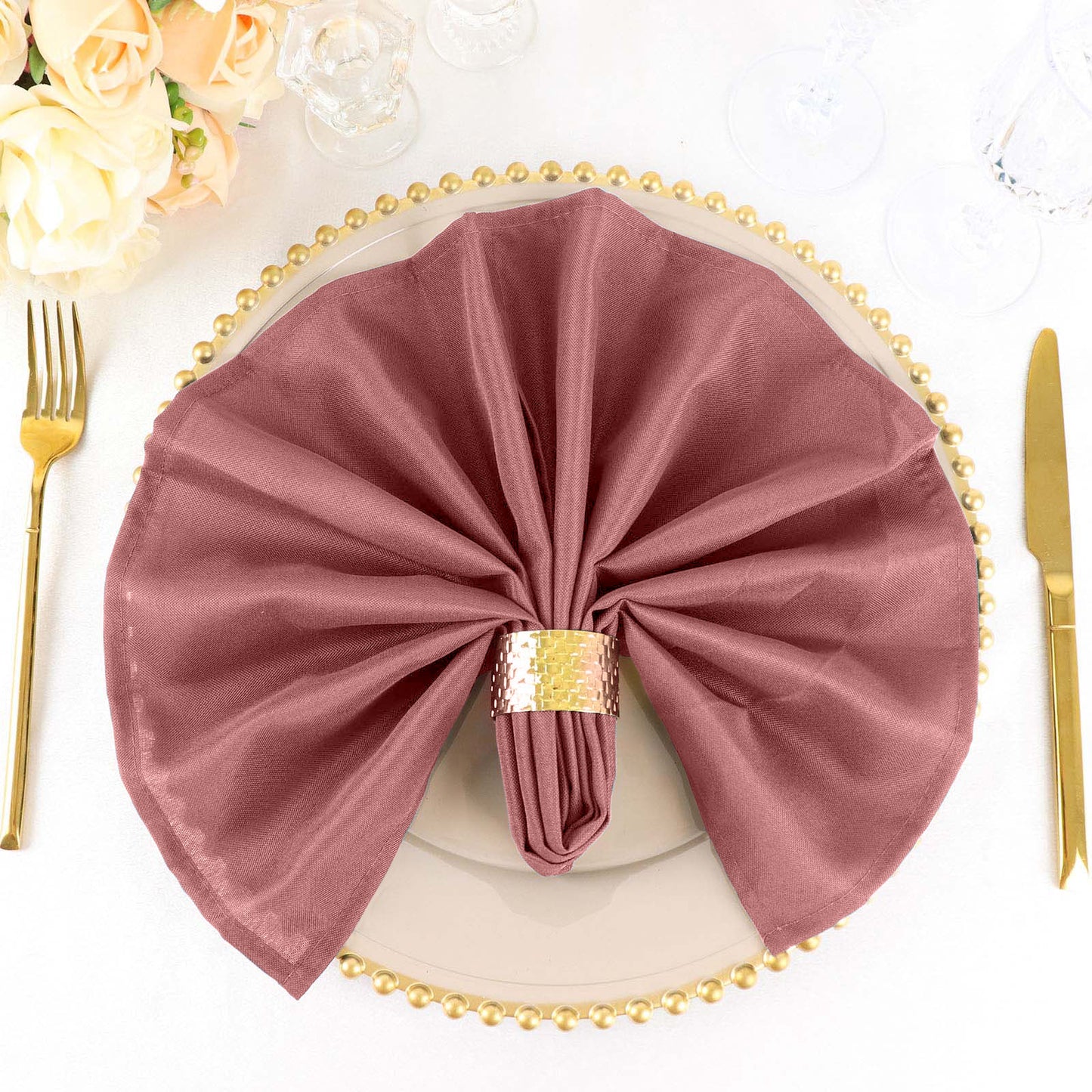 5 Pack | Cinnamon Rose Polyester Cloth Napkins, Reusable Dinner Napkins