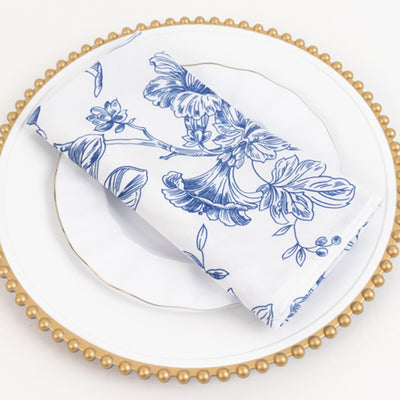 Charming White Blue French Toile Polyester Cloth Napkins