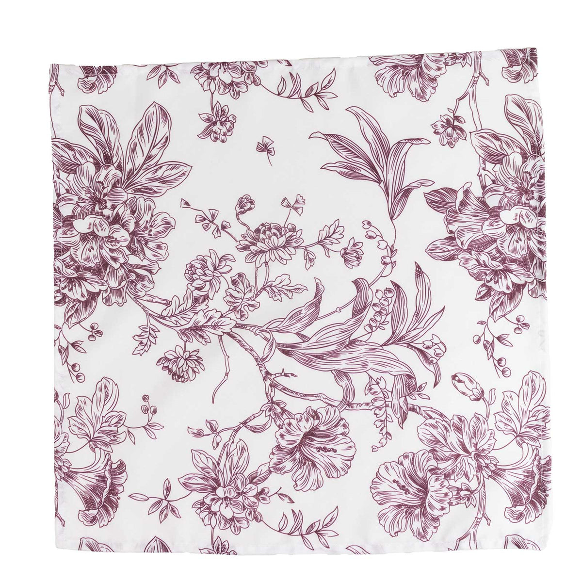 5 Pack Polyester 20"x20" Dinner Napkins White with Burgundy French Toile Pattern - Reusable Floral C