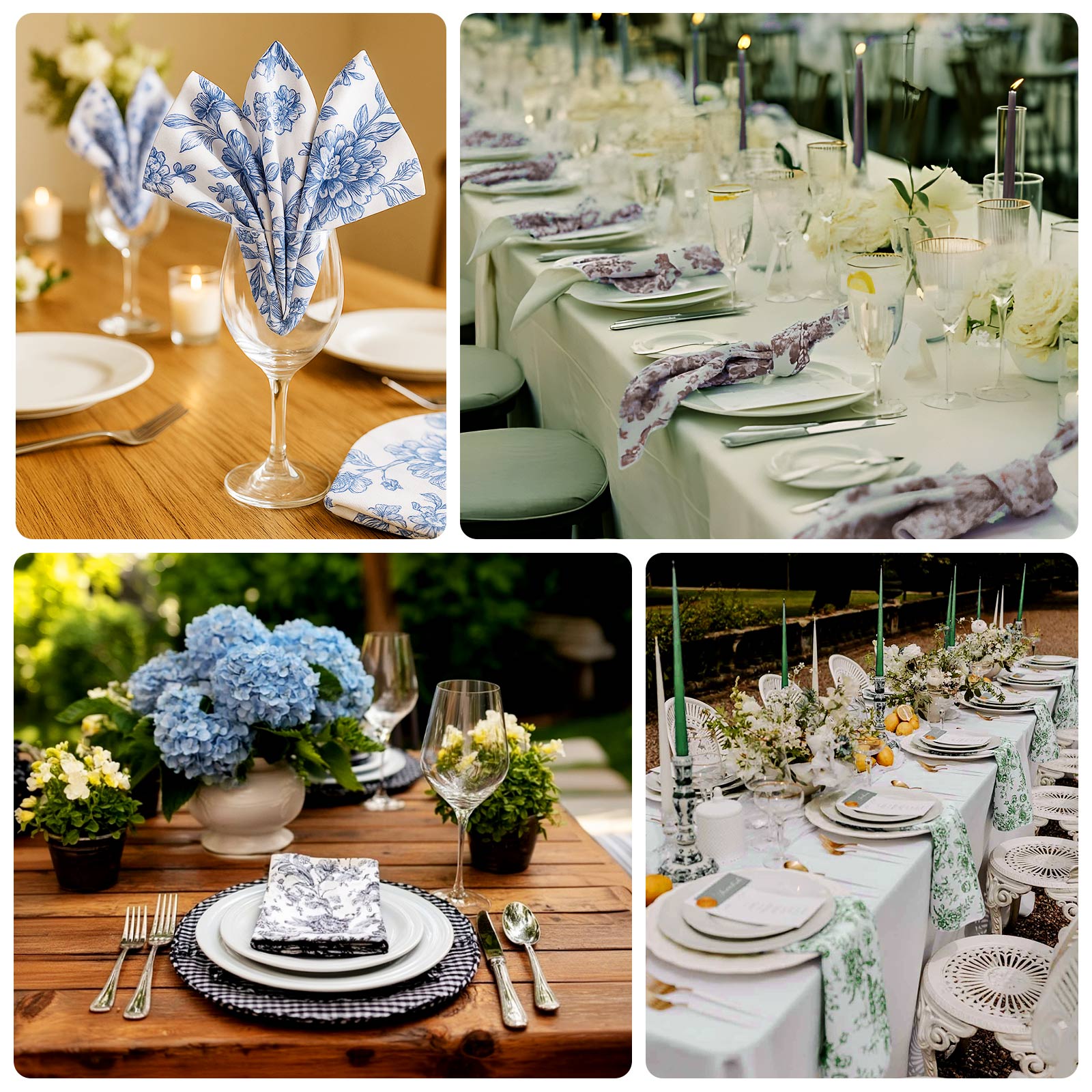 5 Pack Polyester 20"x20" Dinner Napkins French Toile Pattern - Reusable Floral Cloth Napkins