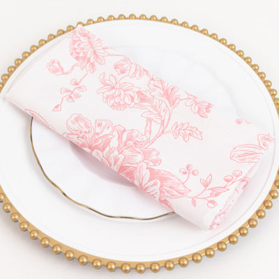 Pink French Toile Polyester Cloth Napkins