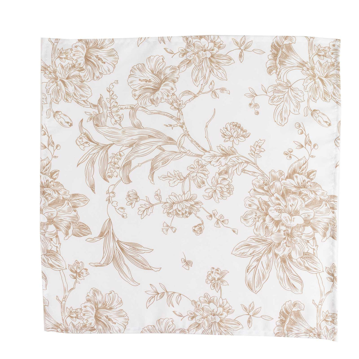 5 Pack Polyester 20"x20" Dinner Napkins White with Taupe French Toile Pattern - Reusable Floral Clot