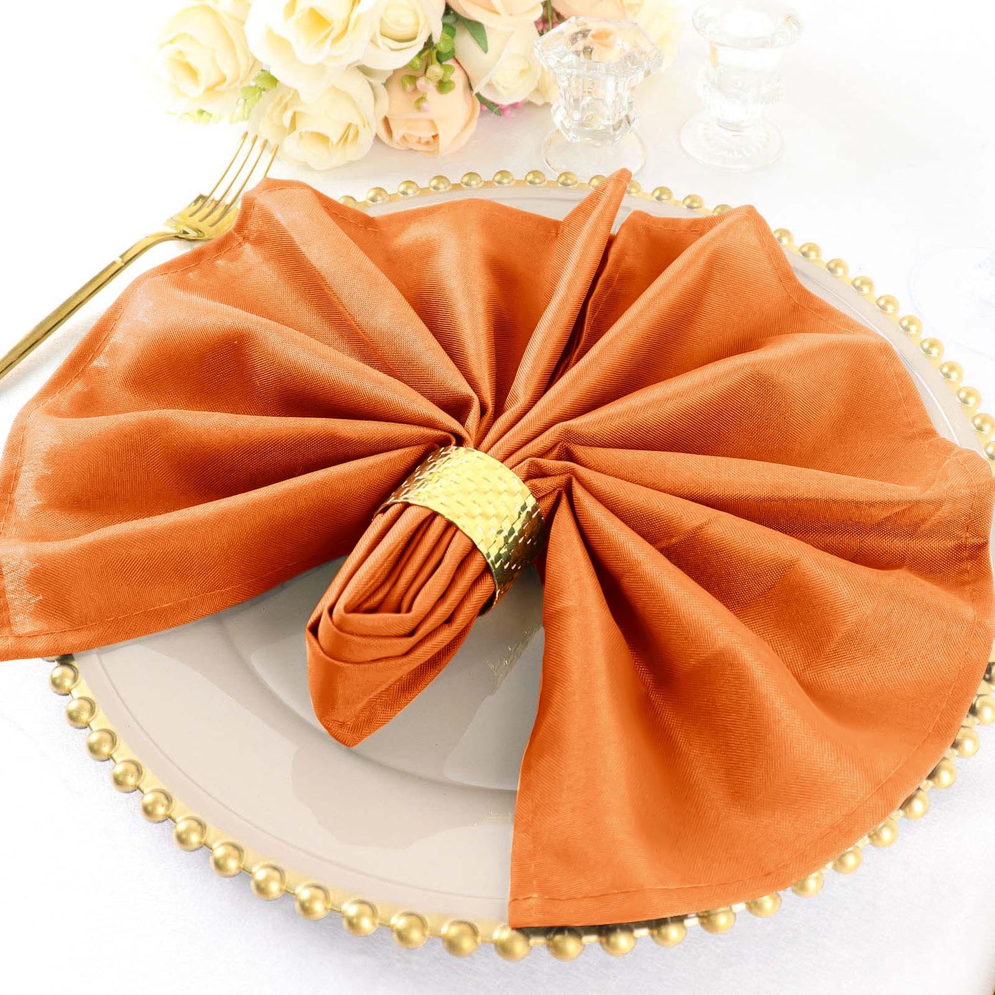 5 Pack | Orange Seamless Cloth Dinner Napkins, Reusable Linen | 20inchx20inch