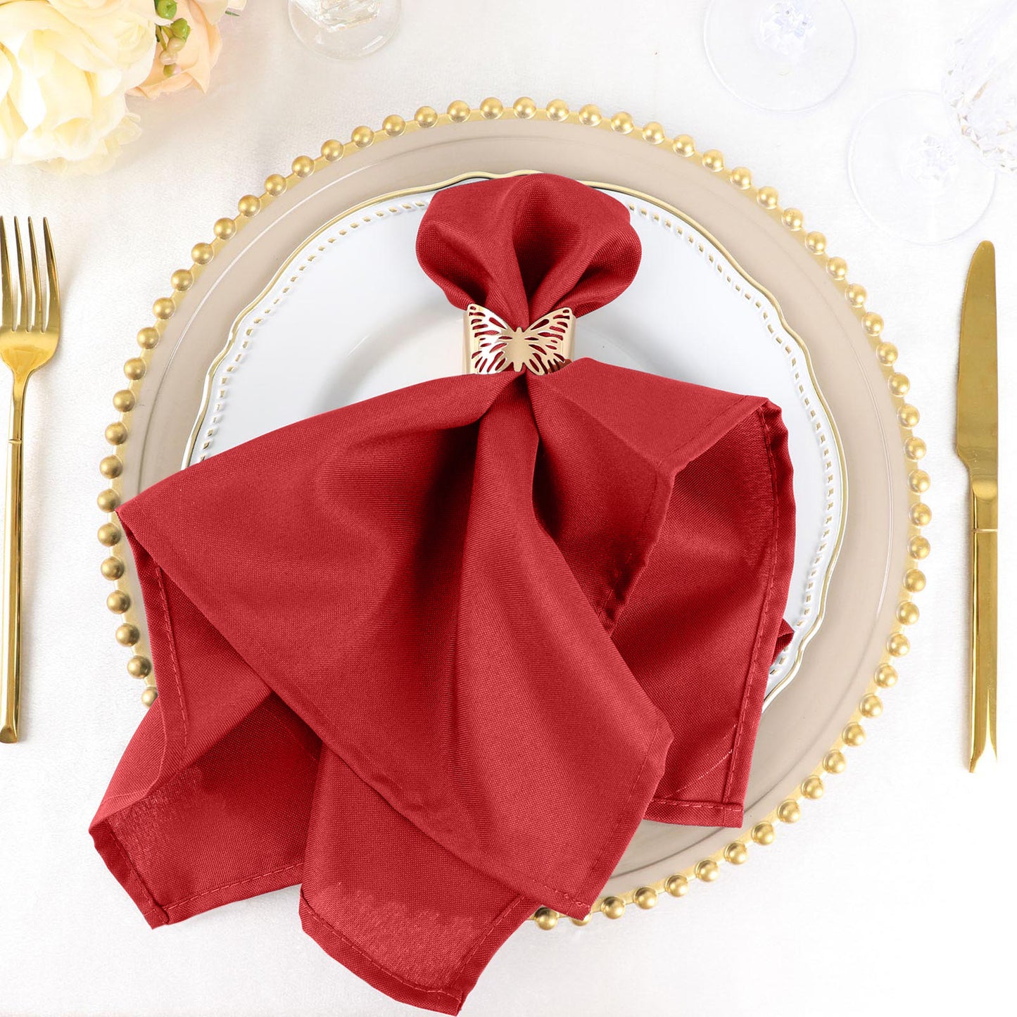 5 Pack Red Cloth Napkins with Hemmed Edges, Reusable Polyester Dinner Linen Napkins - 20"x20"