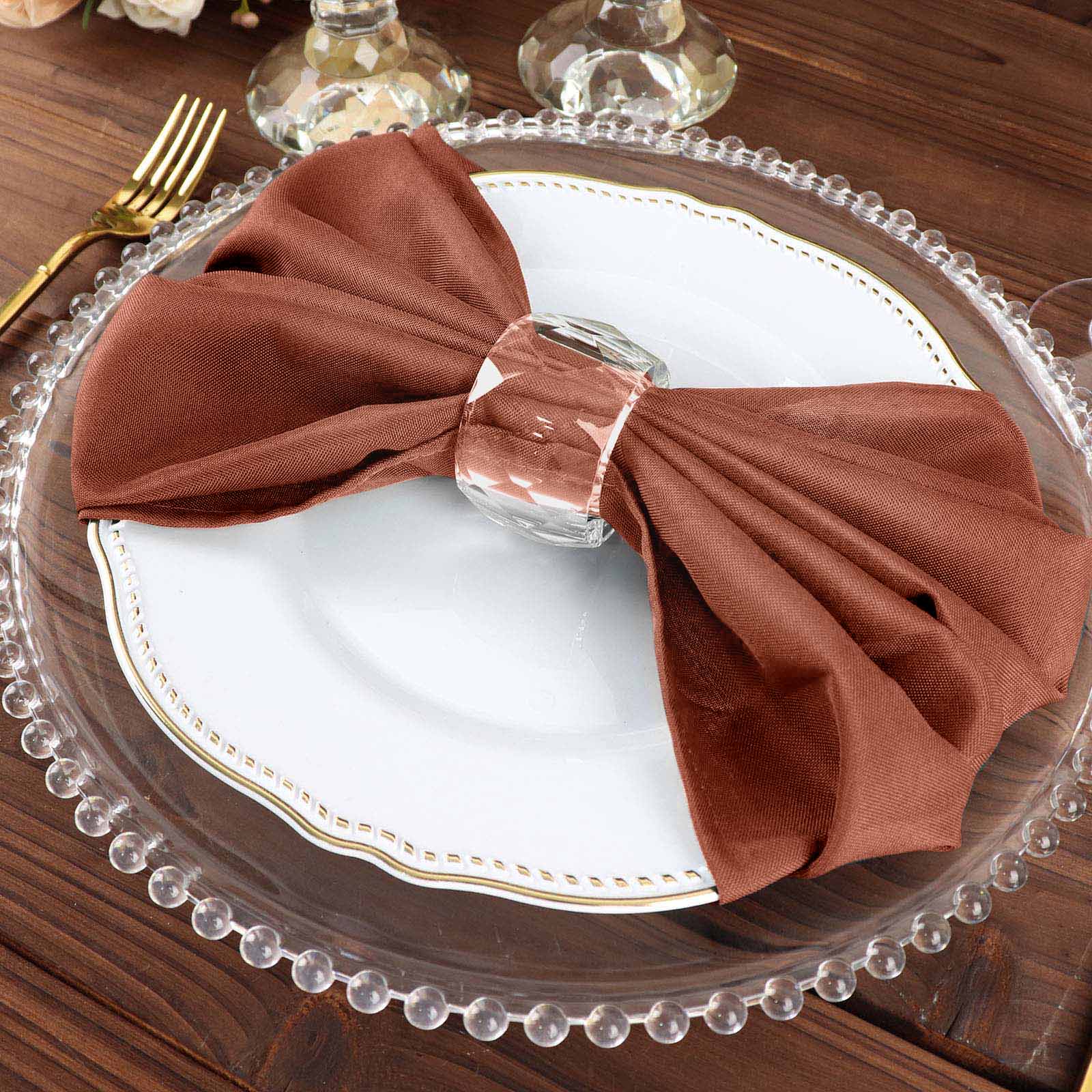 Pack Of 5 Reusable Dinner Napkins In Terracotta 20x20 Inch Polyester Linen