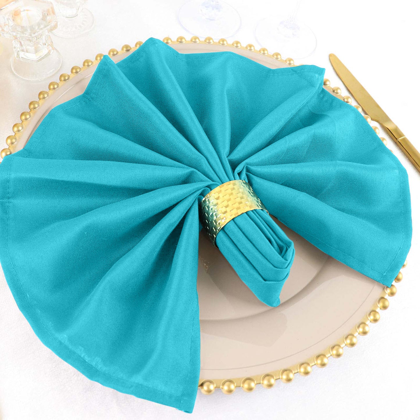 5 Pack | Turquoise Seamless Cloth Dinner Napkins, Reusable Linen | 20inchx20inch