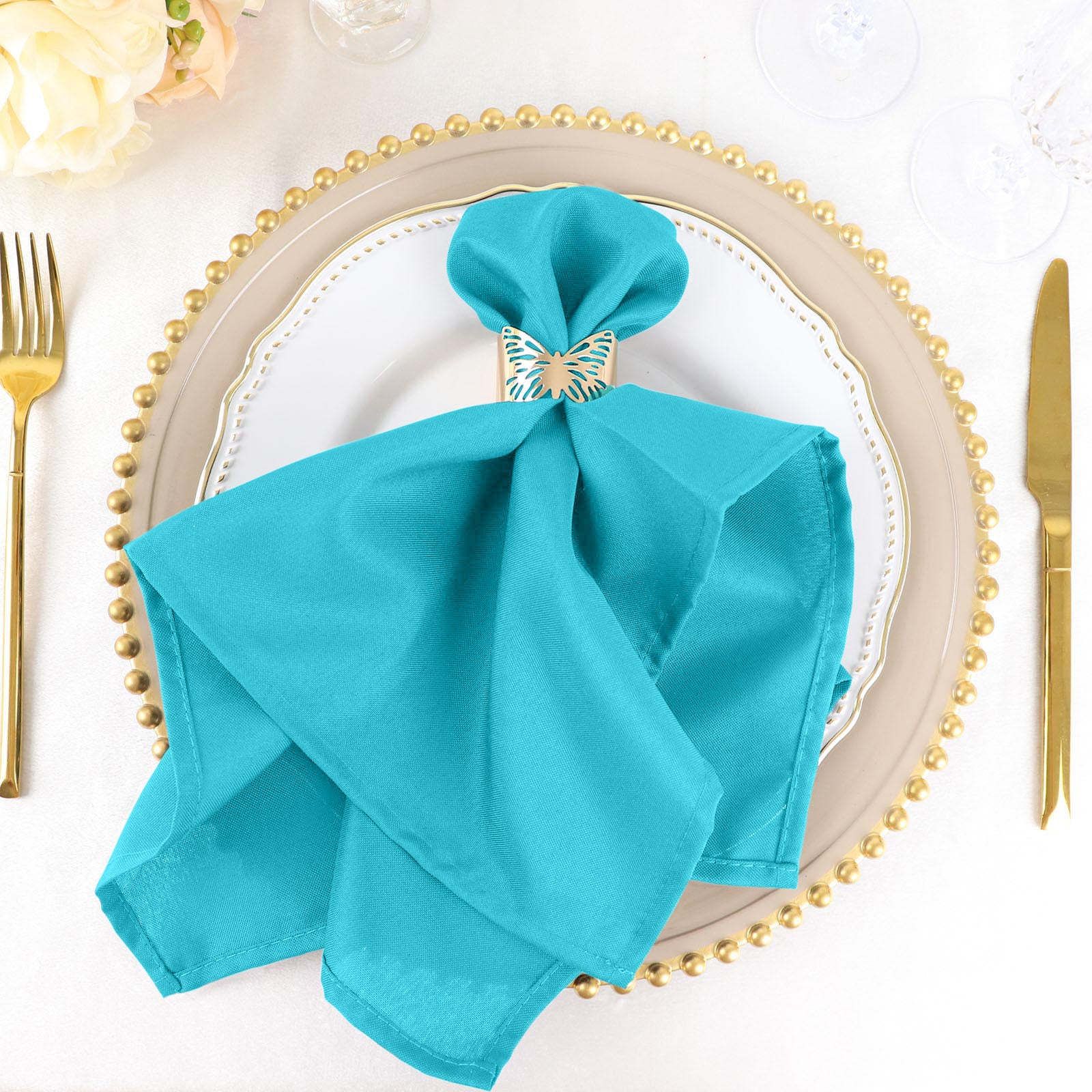 5 Pack | Turquoise Seamless Cloth Dinner Napkins, Reusable Linen | 20inchx20inch