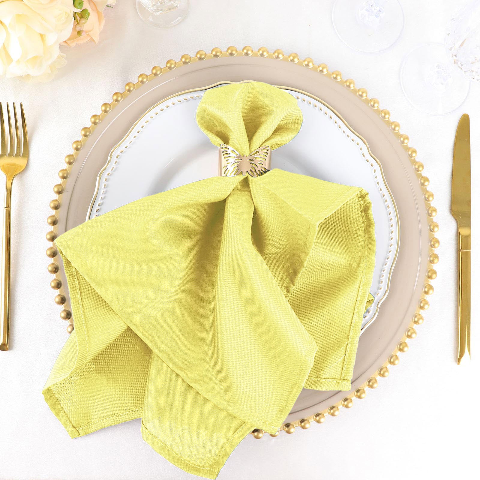 5 Pack | Yellow Seamless Cloth Dinner Napkins, Reusable Linen | 20inchx20inch