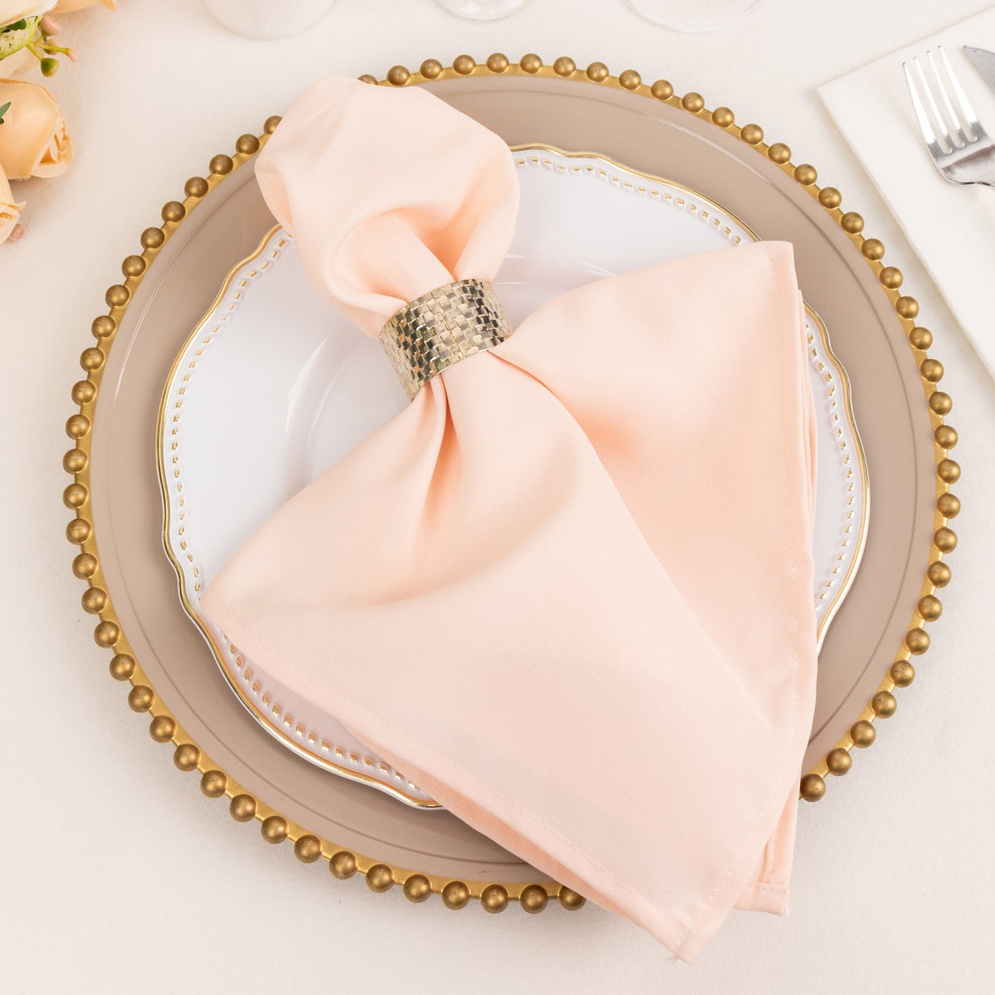 5 Pack Blush Premium Polyester Cloth Napkins with Hemmed Edges, Reusable Dinner Napkins 20"x20 - 220GSM