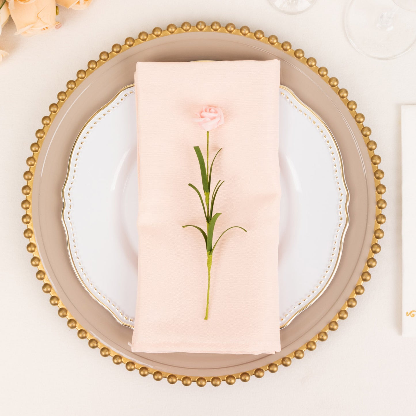 5 Pack Blush Premium Polyester Cloth Napkins with Hemmed Edges, Reusable Dinner Napkins 20"x20 - 220GSM