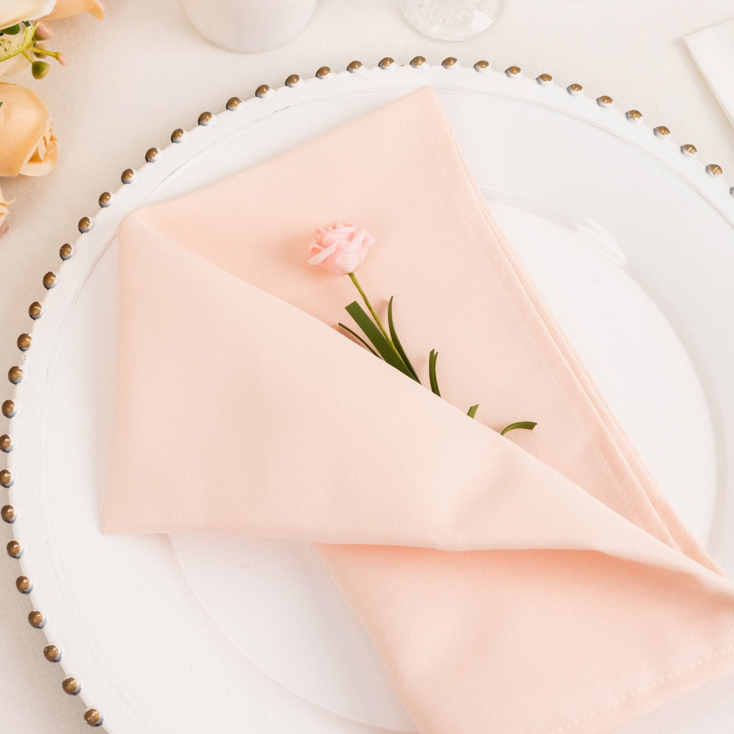5 Pack Blush Premium Polyester Cloth Napkins with Hemmed Edges, Reusable Dinner Napkins 20"x20 - 220GSM