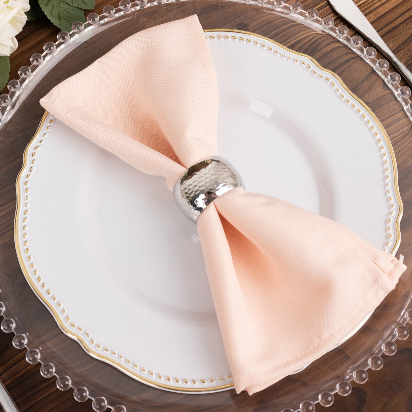 5 Pack Blush Premium Polyester Cloth Napkins with Hemmed Edges, Reusable Dinner Napkins 20"x20 - 220GSM