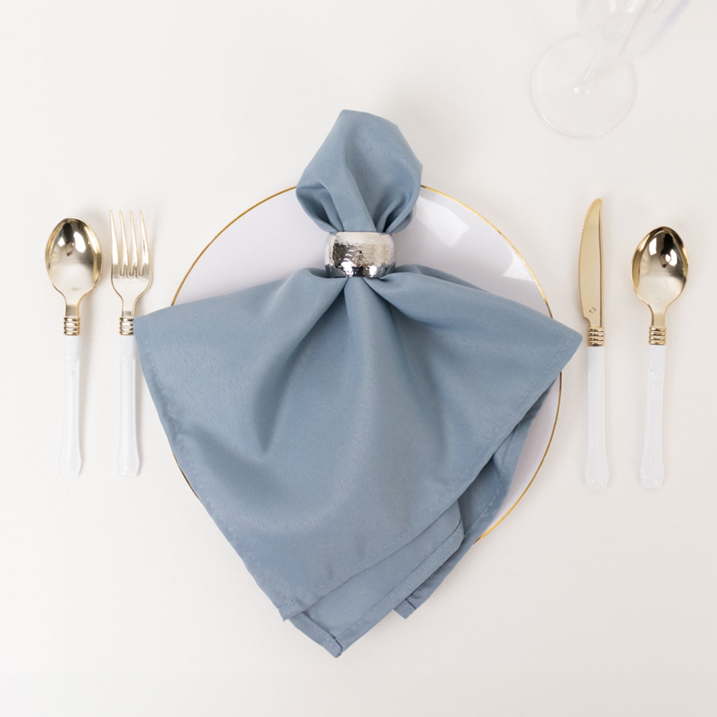 5 Pack Dusty Blue Premium Polyester Cloth Napkins with Hemmed Edges, Reusable Dinner Napkins 20"x20 - 220GSM