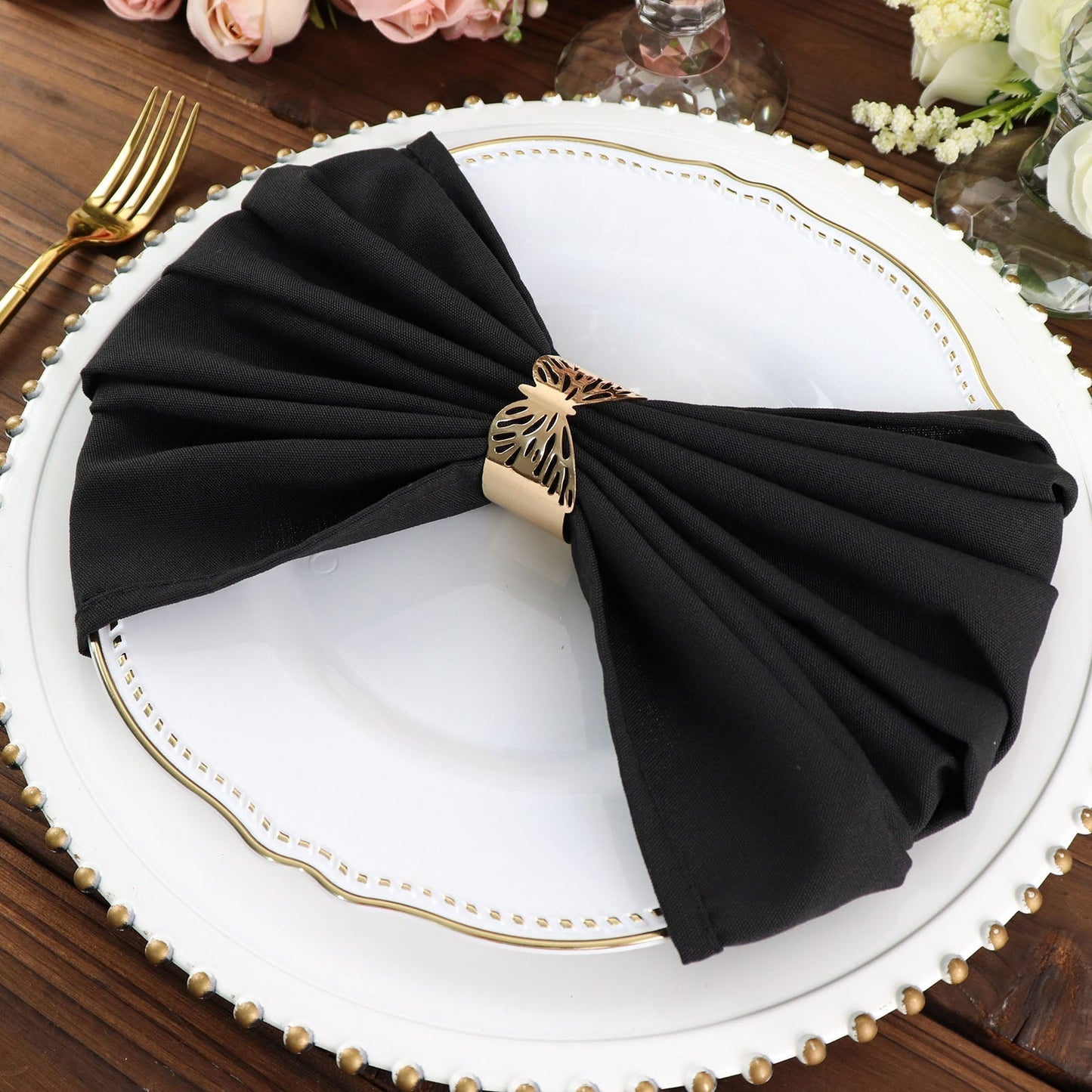 5 Pack Black Premium Polyester Cloth Napkins with Hemmed Edges, Reusable Dinner Napkins 20"x20 - 220GSM