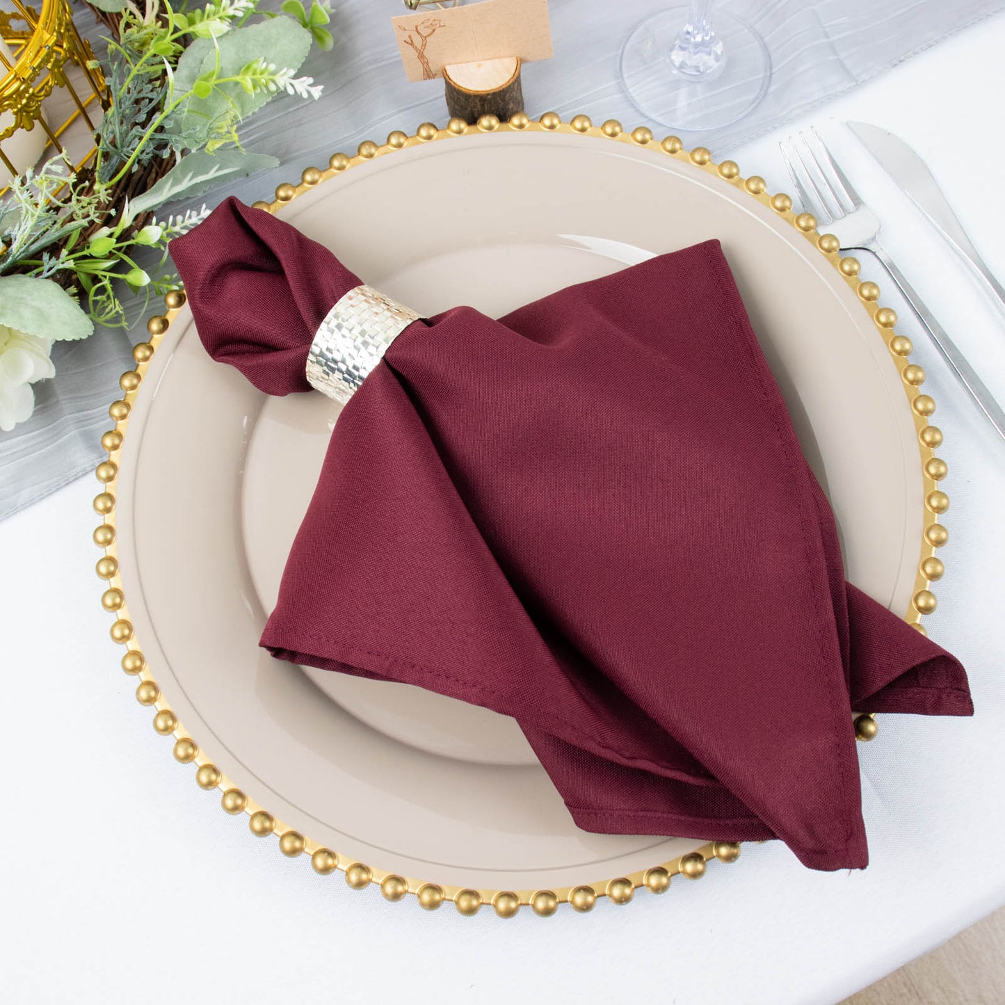 5 Pack Burgundy Premium Polyester Cloth Napkins with Hemmed Edges, Reusable Dinner Napkins 20"x20 - 220GSM