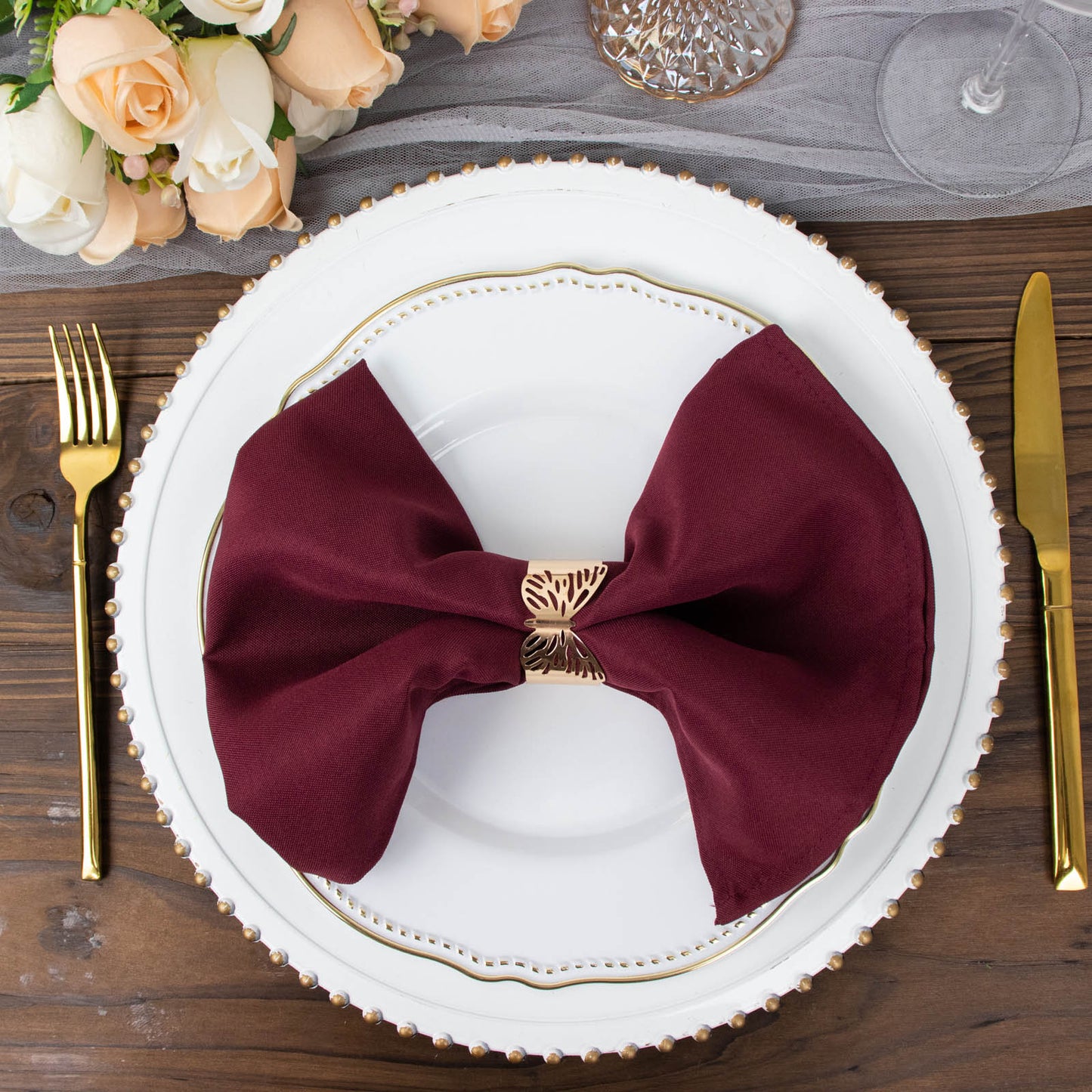 5 Pack Burgundy Premium Polyester Cloth Napkins with Hemmed Edges, Reusable Dinner Napkins 20"x20 - 220GSM