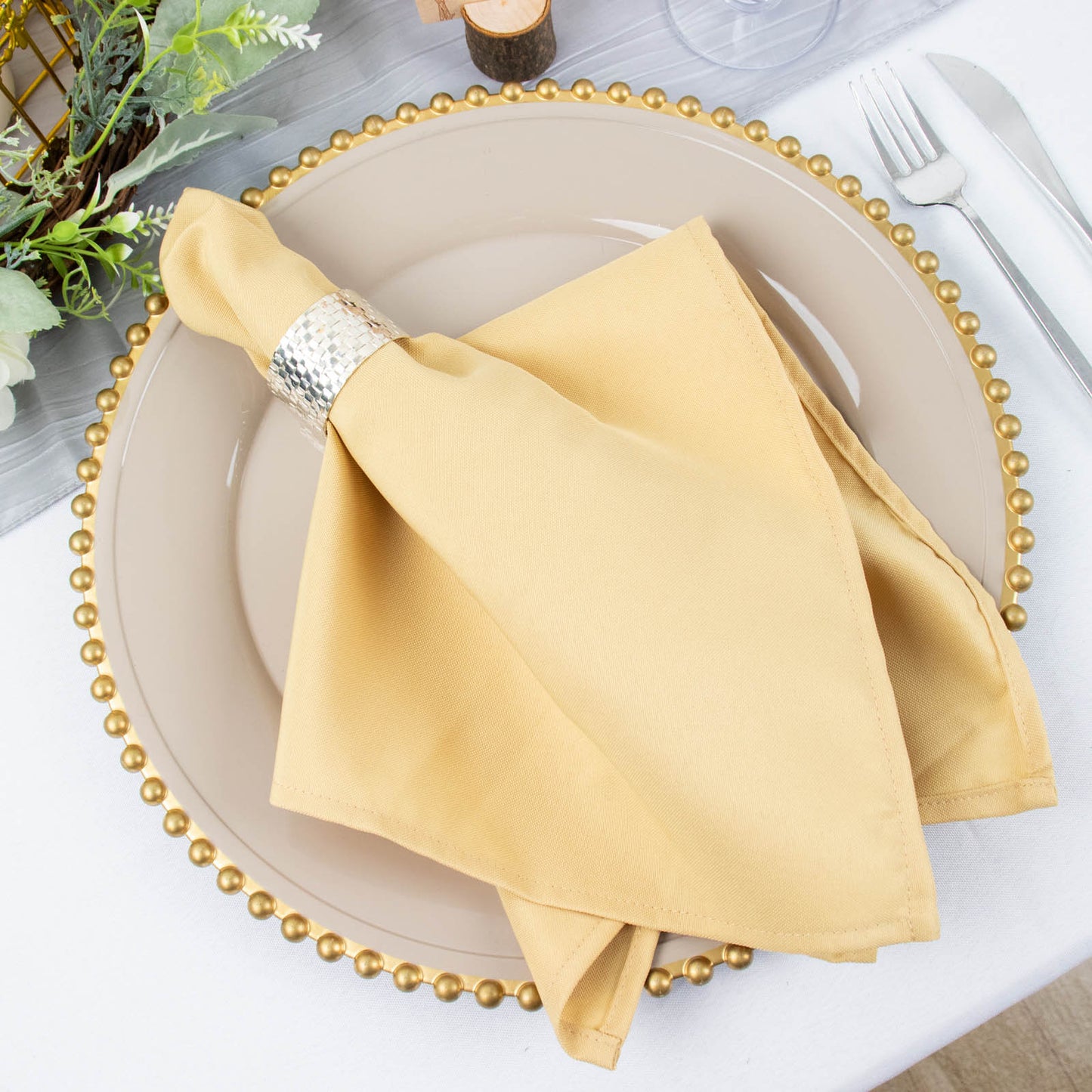 5 Pack Champagne Premium Polyester Cloth Napkins with Hemmed Edges, Reusable Dinner Napkins 20"x20 - 220GSM
