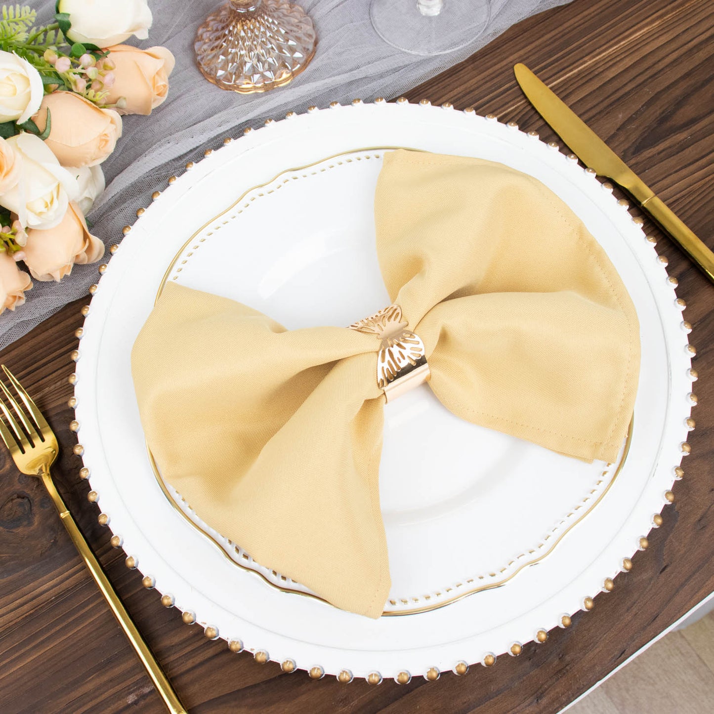 5 Pack Champagne Premium Polyester Cloth Napkins with Hemmed Edges, Reusable Dinner Napkins 20"x20 - 220GSM