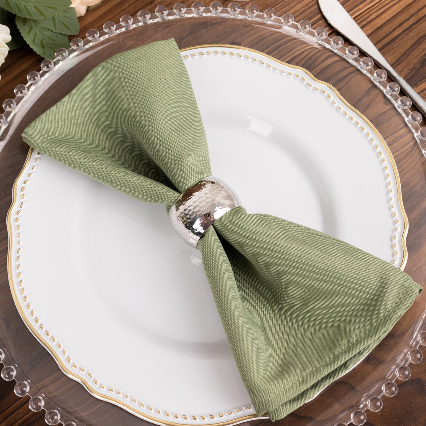 5 Pack Dusty Sage Green Premium Polyester Cloth Napkins with Hemmed Edges, Reusable Dinner Napkins 20"x20 - 220GSM