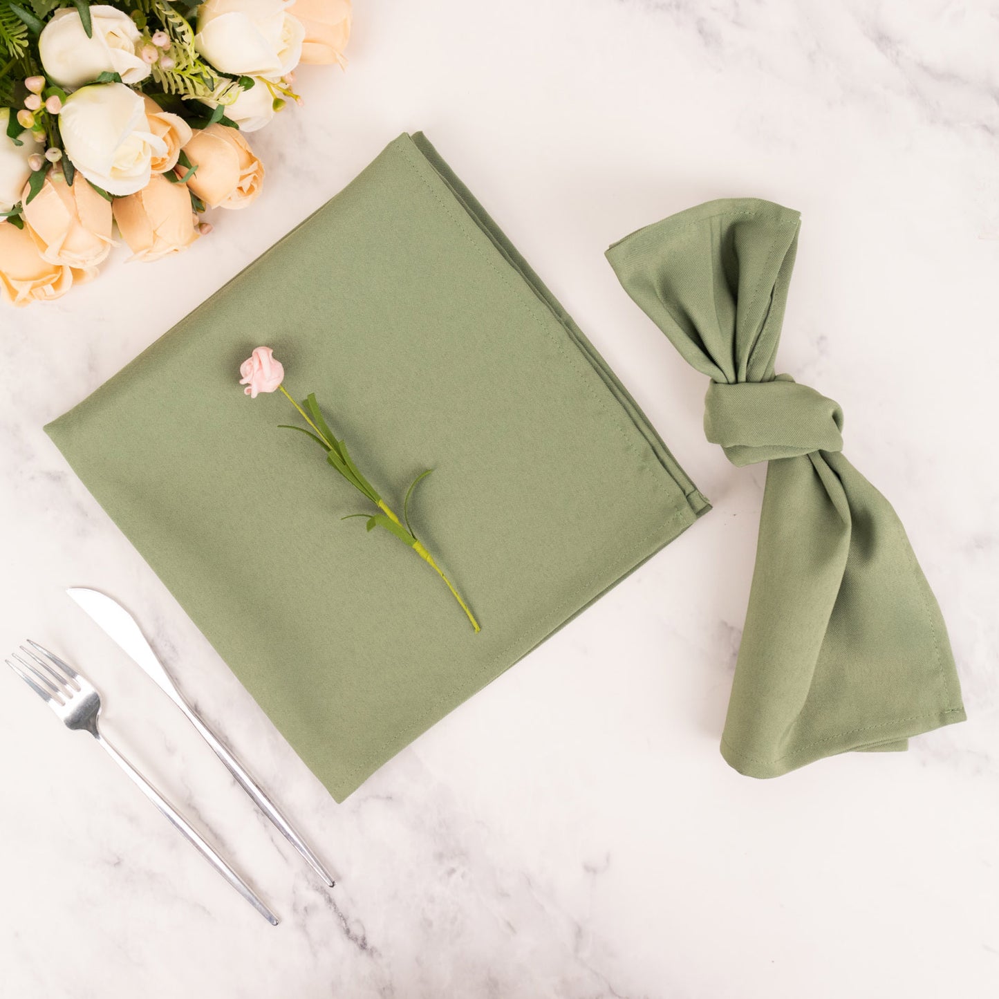 5 Pack Dusty Sage Green Premium Polyester Cloth Napkins with Hemmed Edges, Reusable Dinner Napkins 20"x20 - 220GSM