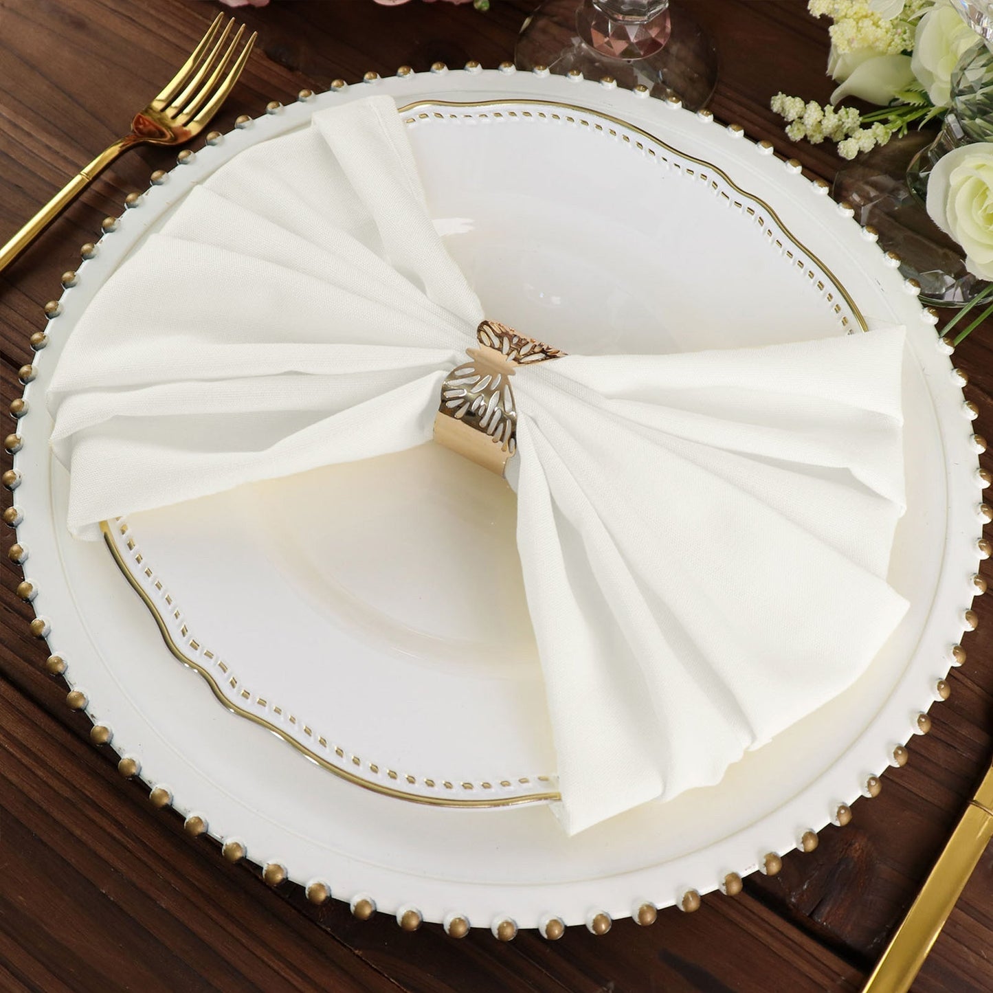 5 Pack Ivory Premium Polyester Cloth Napkins with Hemmed Edges, Reusable Dinner Napkins 20"x20 - 220GSM