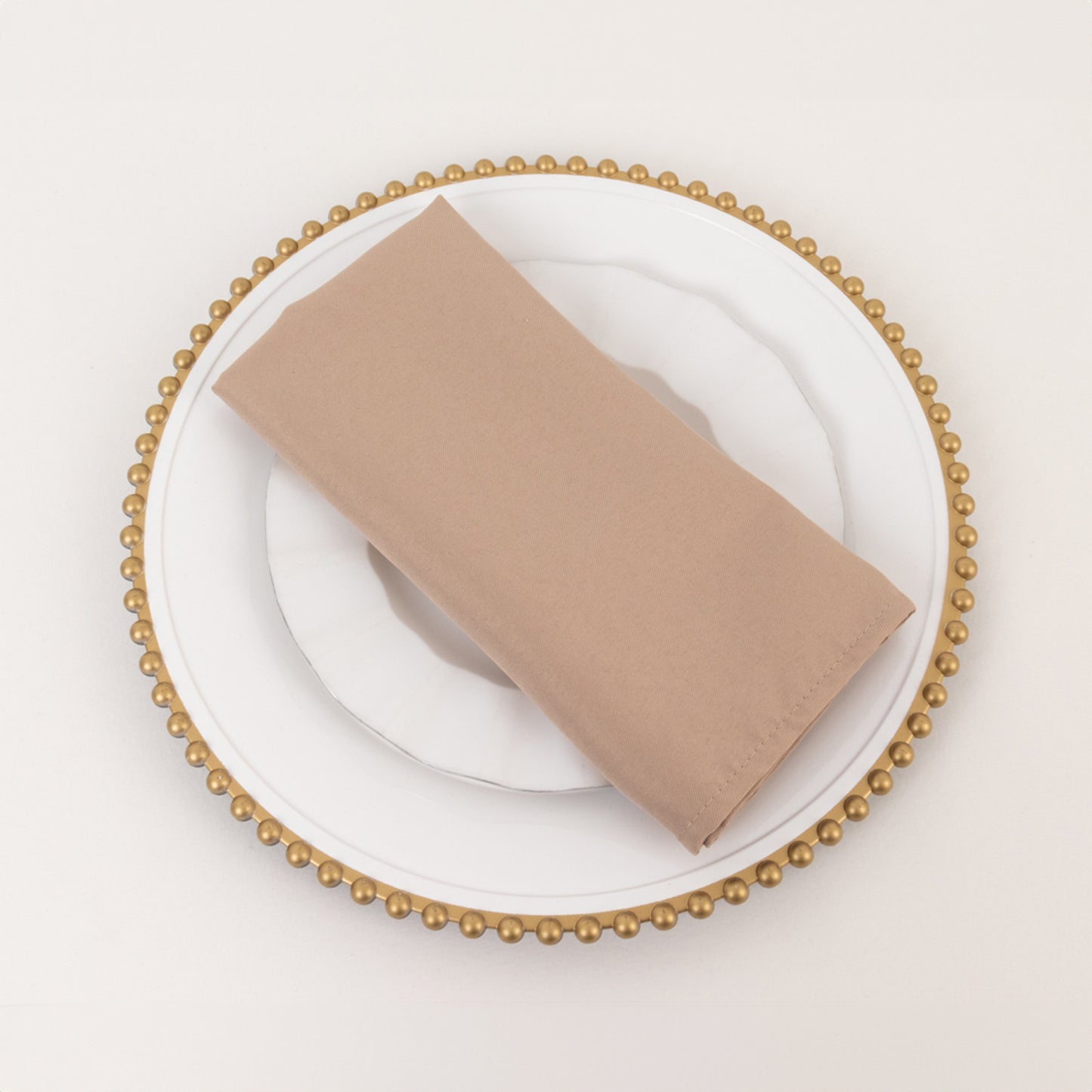 5 Pack Nude Premium Polyester Cloth Napkins with Hemmed Edges, Reusable Dinner Napkins 20"x20 - 220GSM