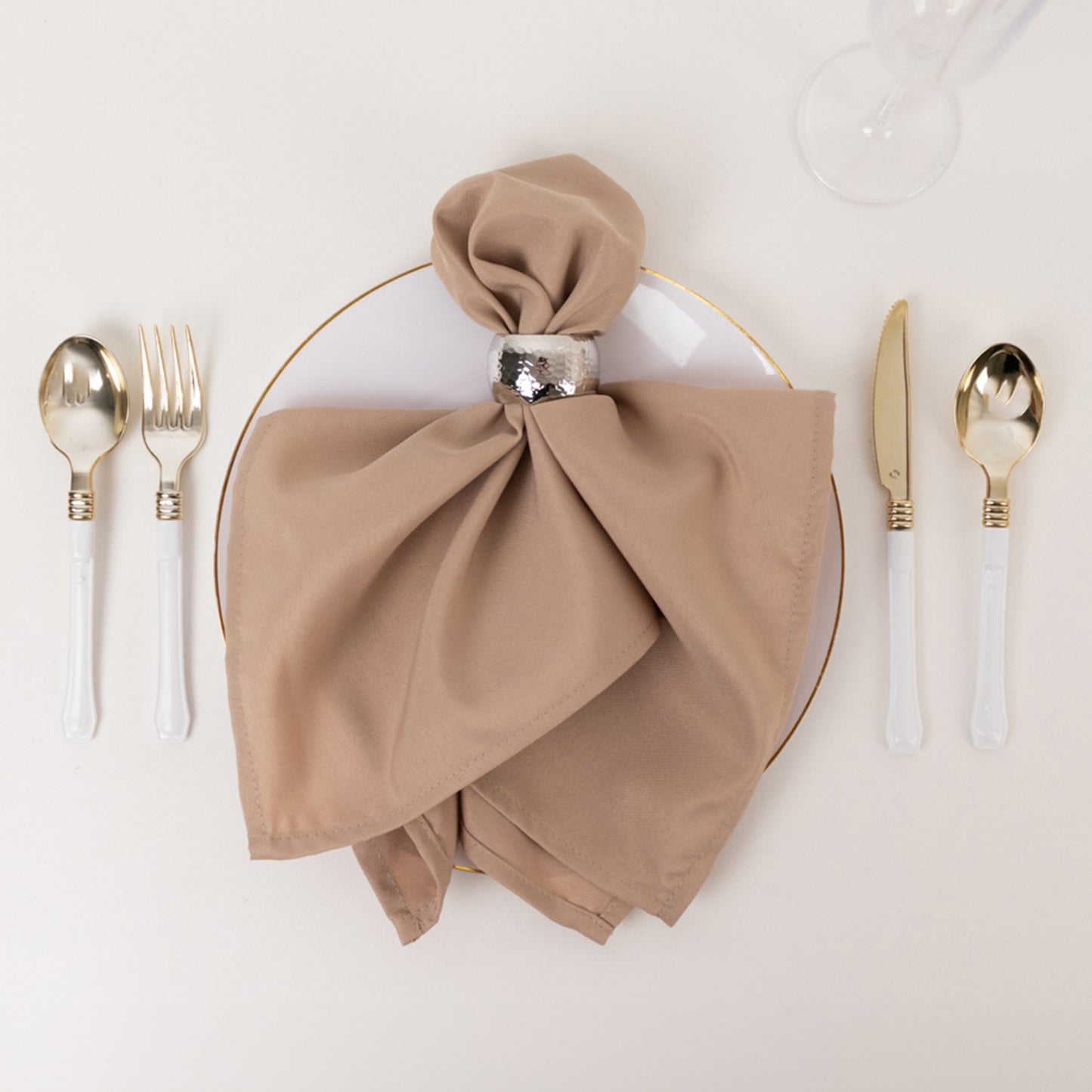 5 Pack Nude Premium Polyester Cloth Napkins with Hemmed Edges, Reusable Dinner Napkins 20"x20 - 220GSM