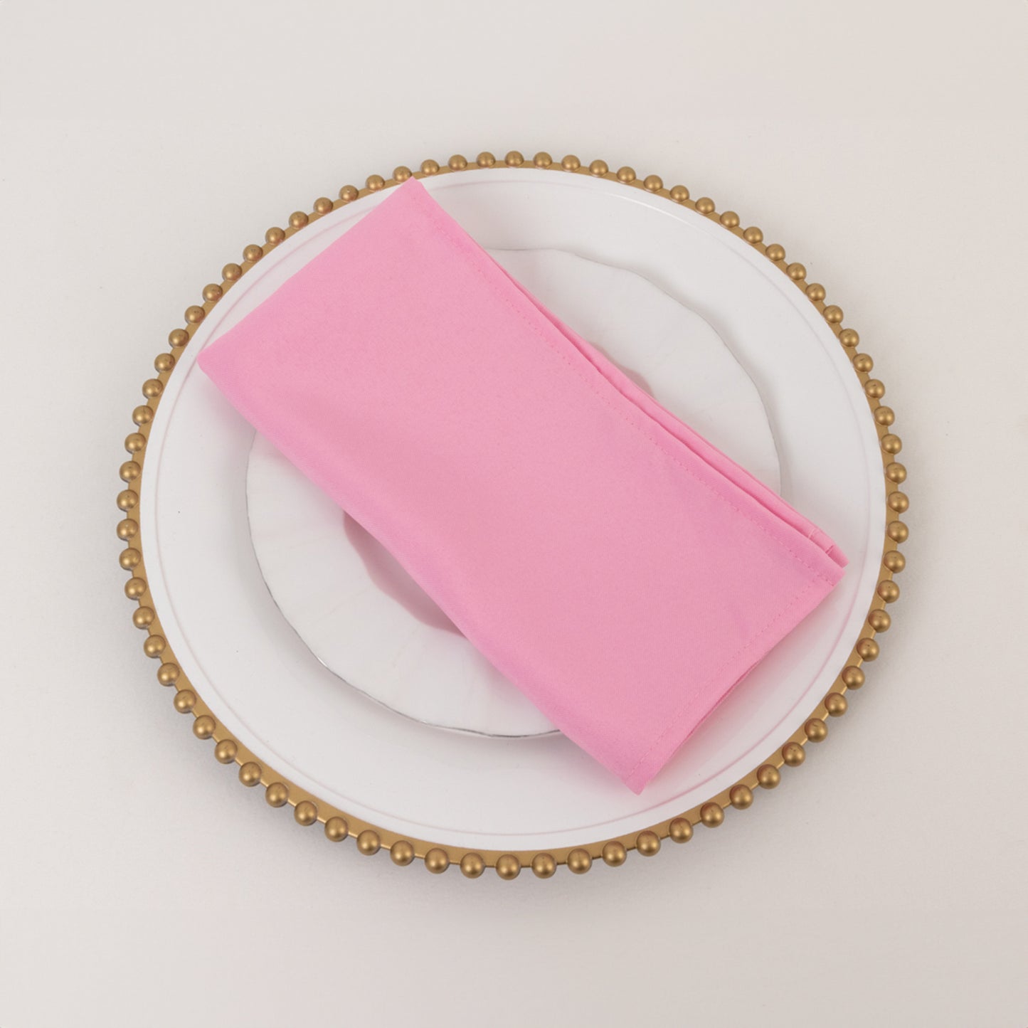 5 Pack Pink Premium Polyester Cloth Napkins with Hemmed Edges, Reusable Dinner Napkins 20"x20 - 220GSM