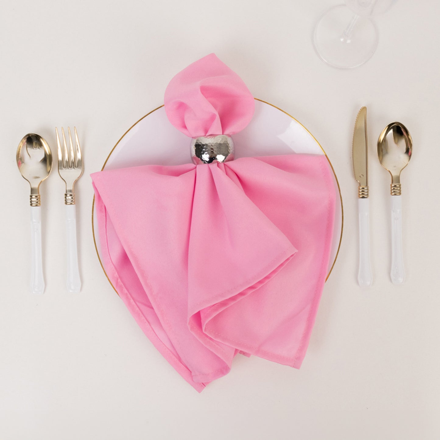 5 Pack Pink Premium Polyester Cloth Napkins with Hemmed Edges, Reusable Dinner Napkins 20"x20 - 220GSM