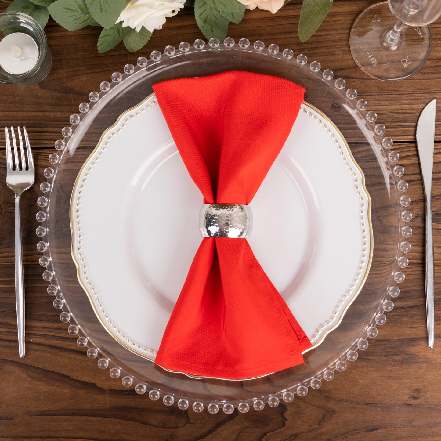 5 Pack Red Premium Polyester Cloth Napkins with Hemmed Edges, Reusable Dinner Napkins 20"x20 - 220GSM