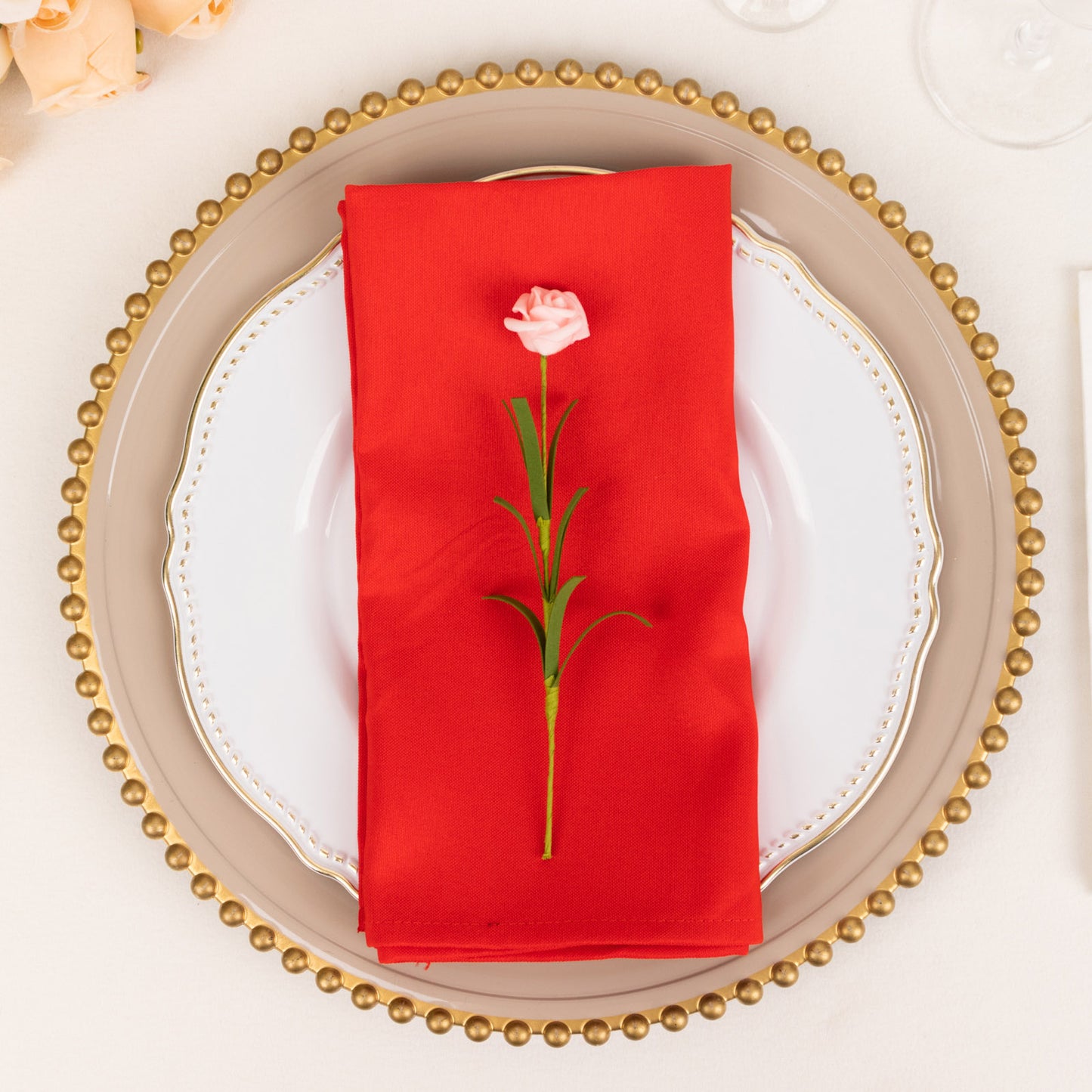 5 Pack Red Premium Polyester Cloth Napkins with Hemmed Edges, Reusable Dinner Napkins 20"x20 - 220GSM