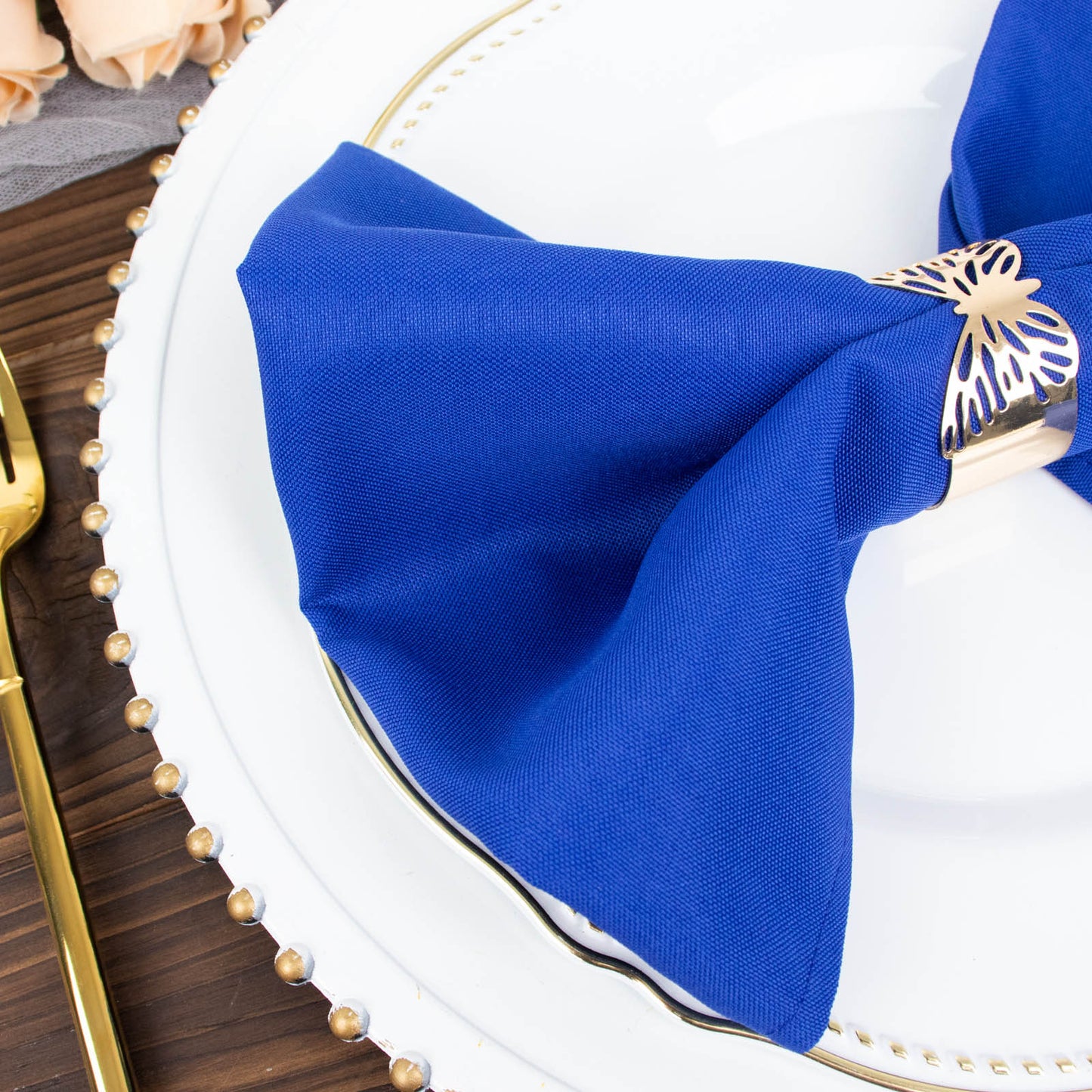 5 Pack Royal Blue Premium Polyester Cloth Napkins with Hemmed Edges, Reusable Dinner Napkins 20"x20 - 220GSM