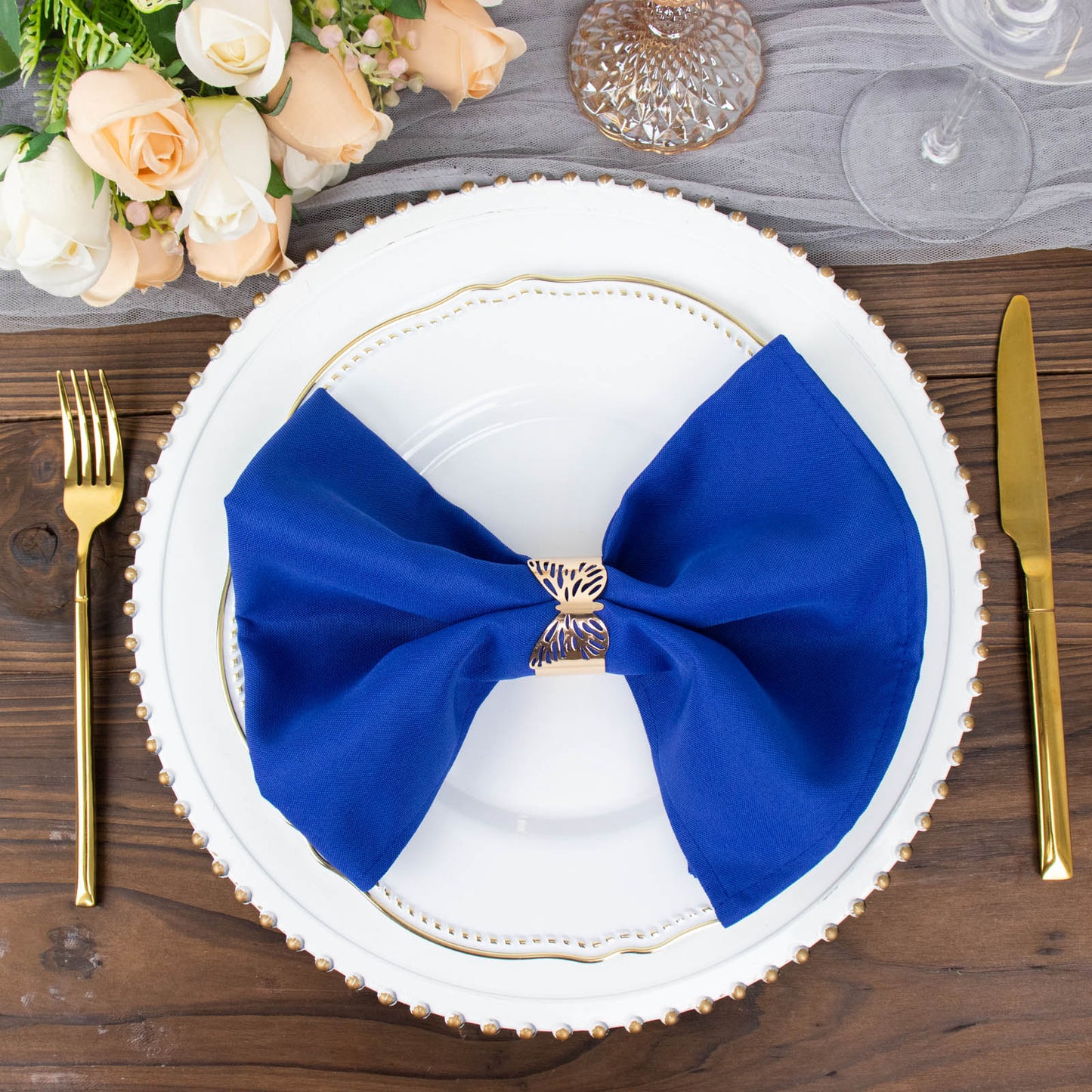 5 Pack Royal Blue Premium Polyester Cloth Napkins with Hemmed Edges, Reusable Dinner Napkins 20"x20 - 220GSM