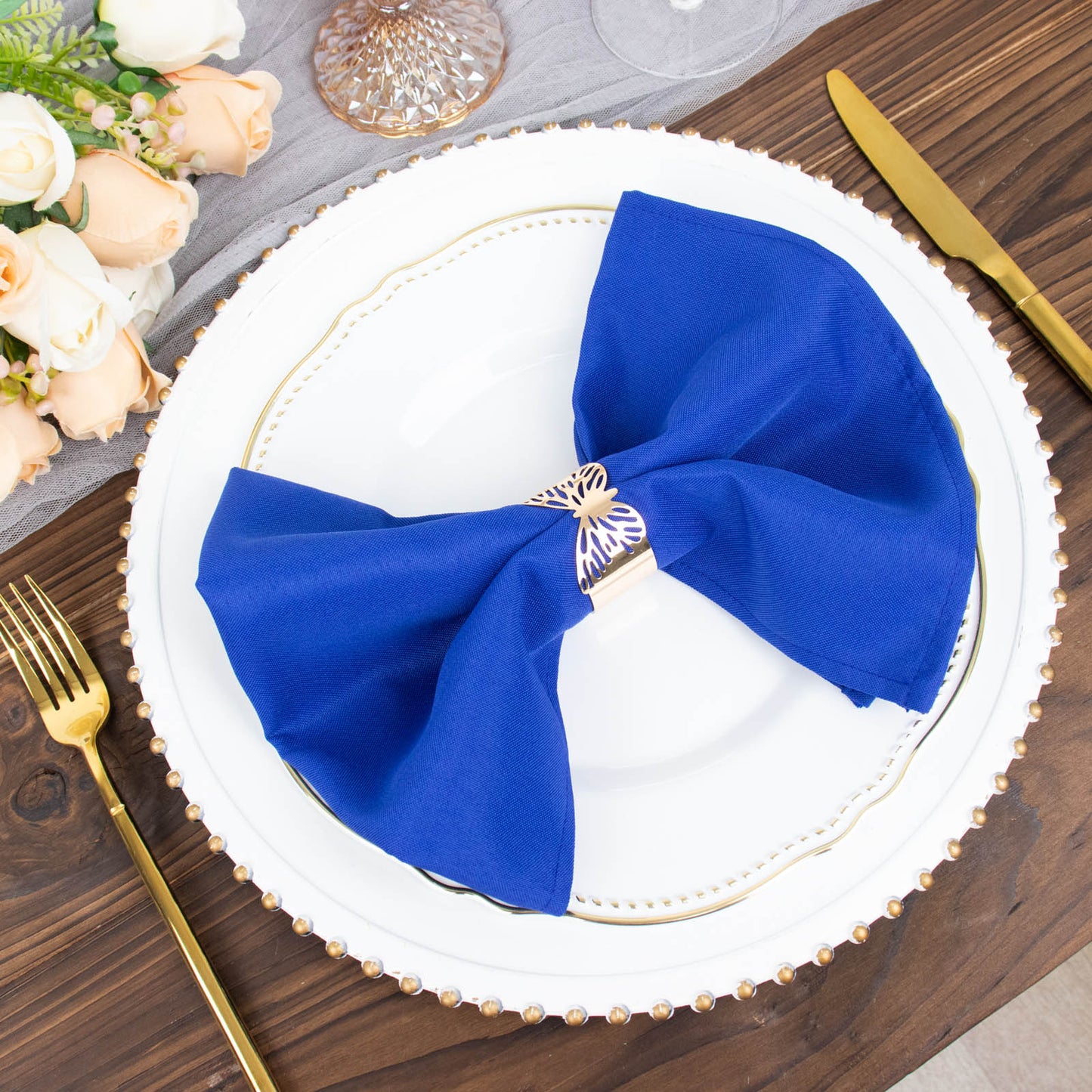 5 Pack Royal Blue Premium Polyester Cloth Napkins with Hemmed Edges, Reusable Dinner Napkins 20"x20 - 220GSM