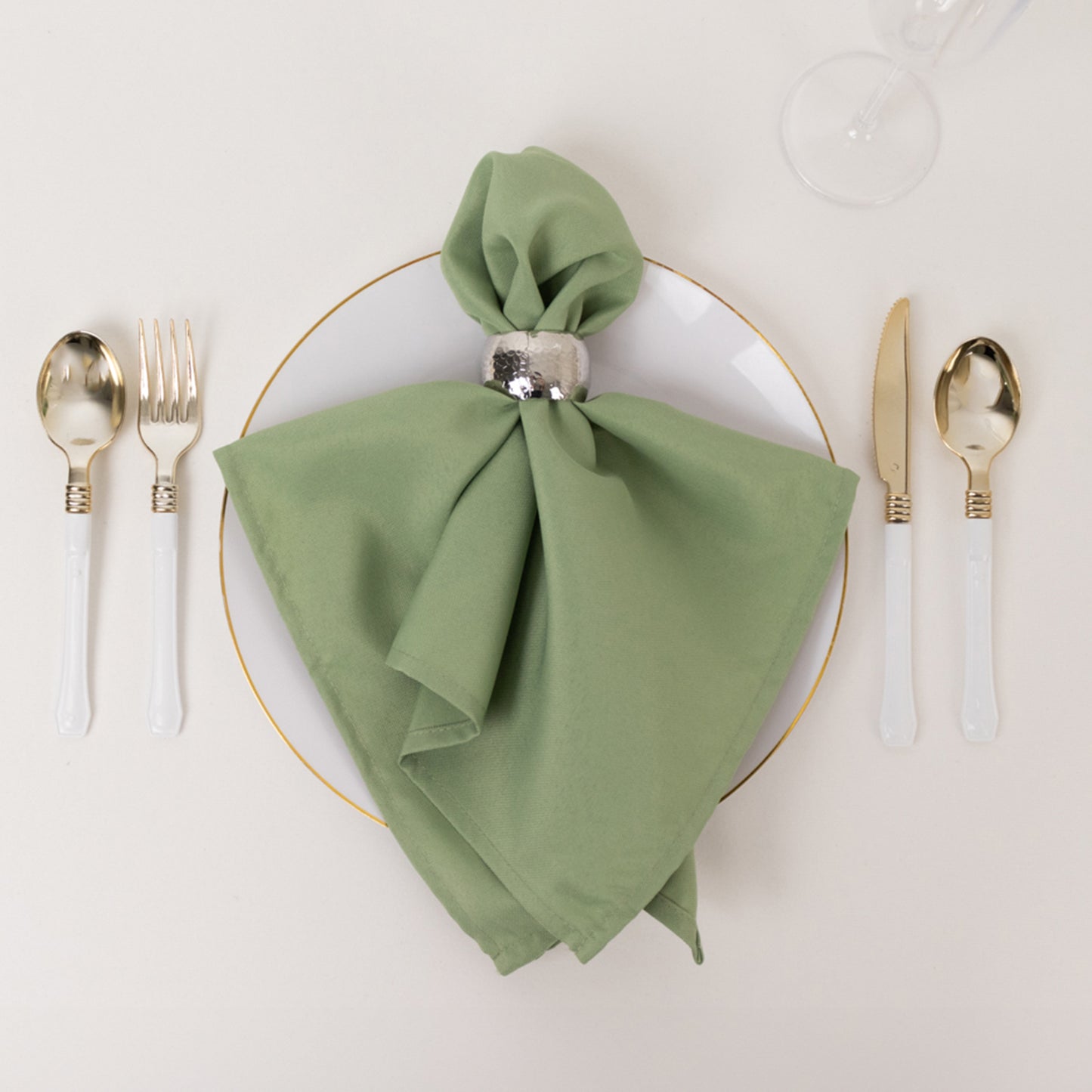 5 Pack Sage Green Premium Polyester Cloth Napkins with Hemmed Edges, Reusable Dinner Napkins 20"x20 - 220GSM