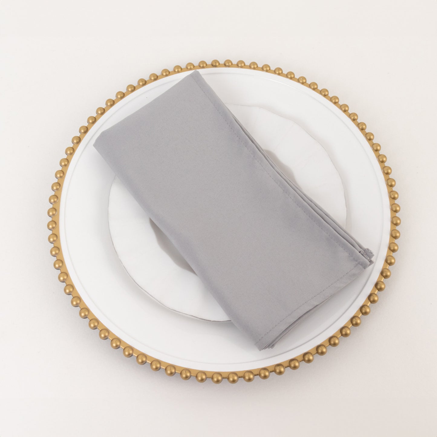 5 Pack Silver Premium Polyester Cloth Napkins with Hemmed Edges, Reusable Dinner Napkins 20"x20 - 220GSM