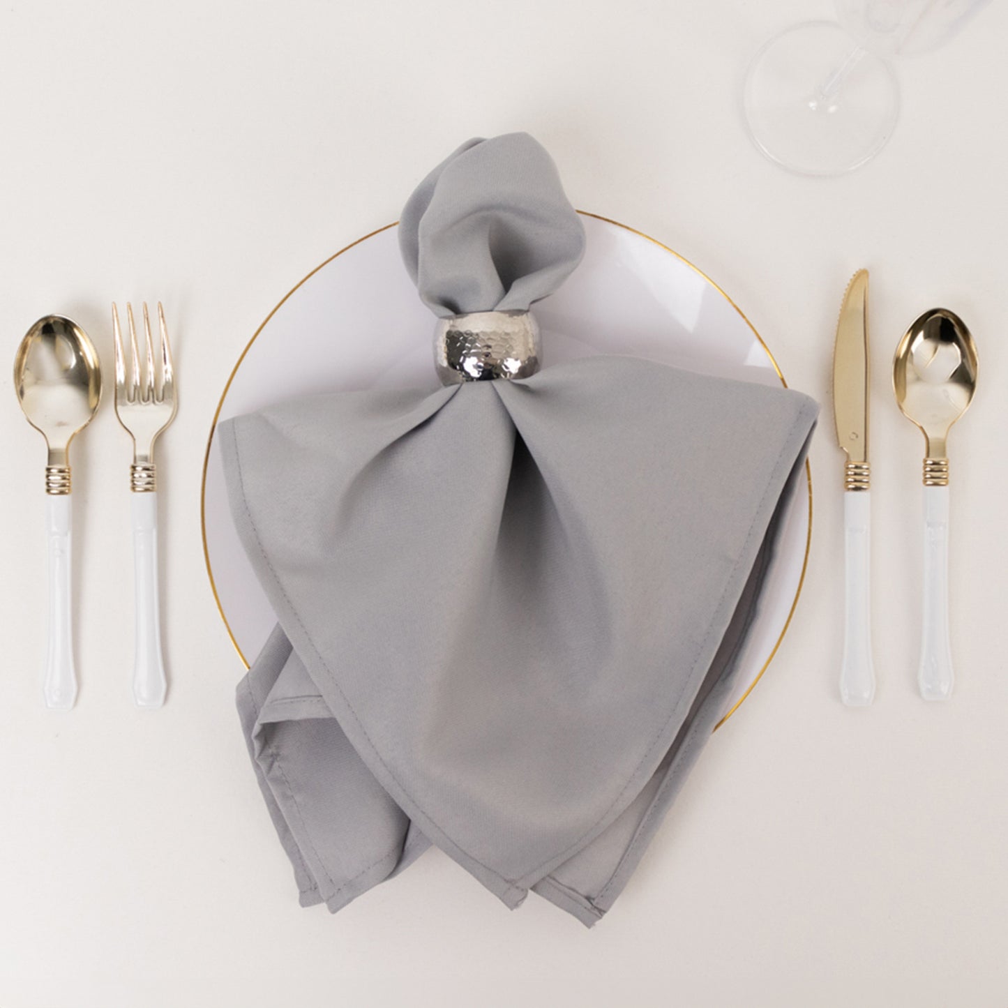 5 Pack Silver Premium Polyester Cloth Napkins with Hemmed Edges, Reusable Dinner Napkins 20"x20 - 220GSM