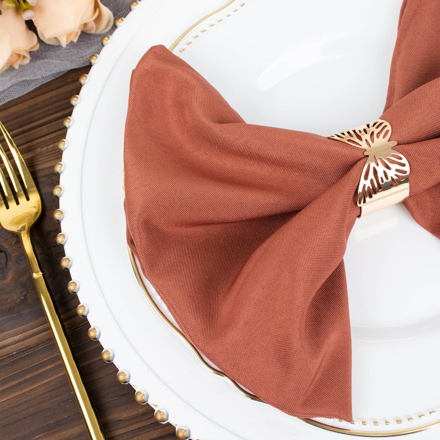 5 Pack Terracotta (Rust) Premium Polyester Cloth Napkins with Hemmed Edges, Reusable Dinner Napkins 20"x20 - 220GSM