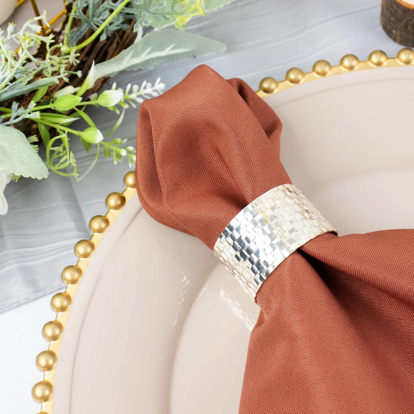 5 Pack Terracotta (Rust) Premium Polyester Cloth Napkins with Hemmed Edges, Reusable Dinner Napkins 20"x20 - 220GSM