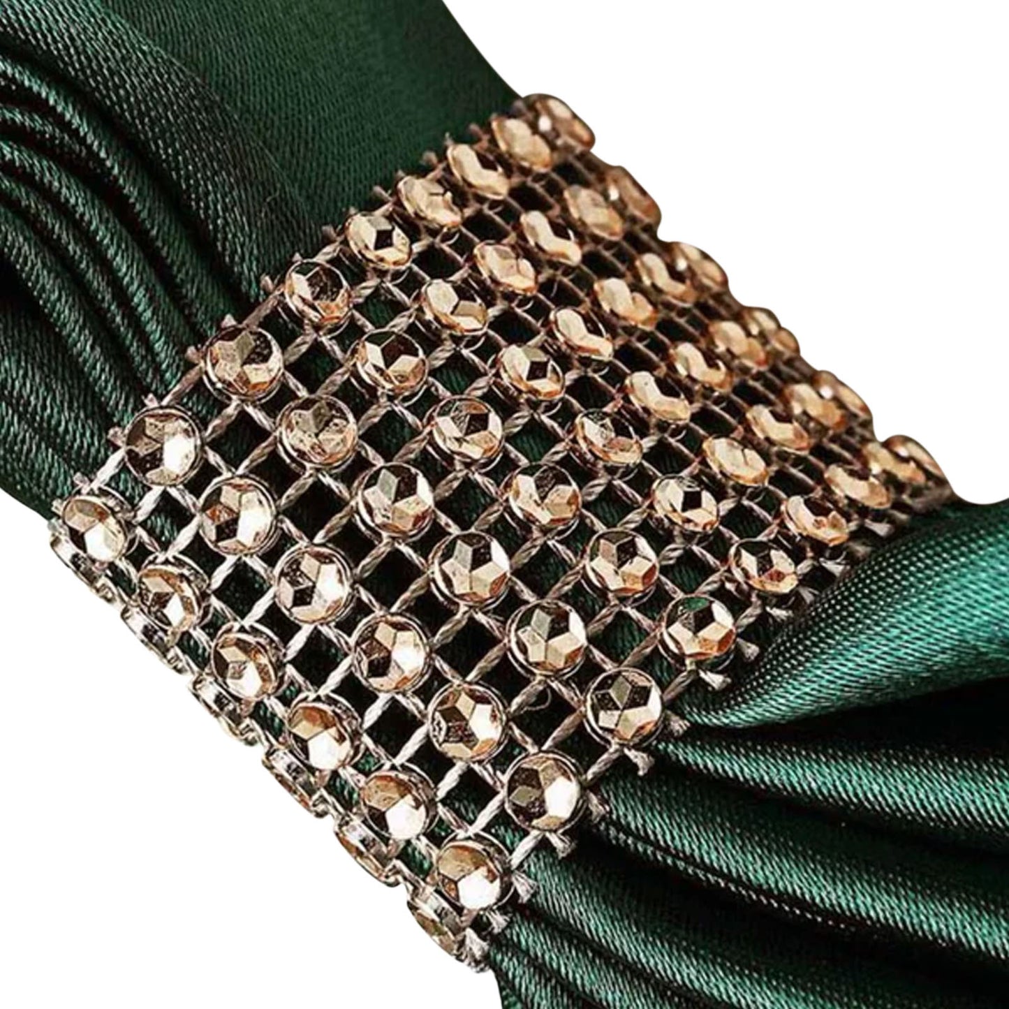 10 Pack | Antique Gold Diamond Rhinestone Napkin Rings, Chair Sash Velcro Brooch Buckle