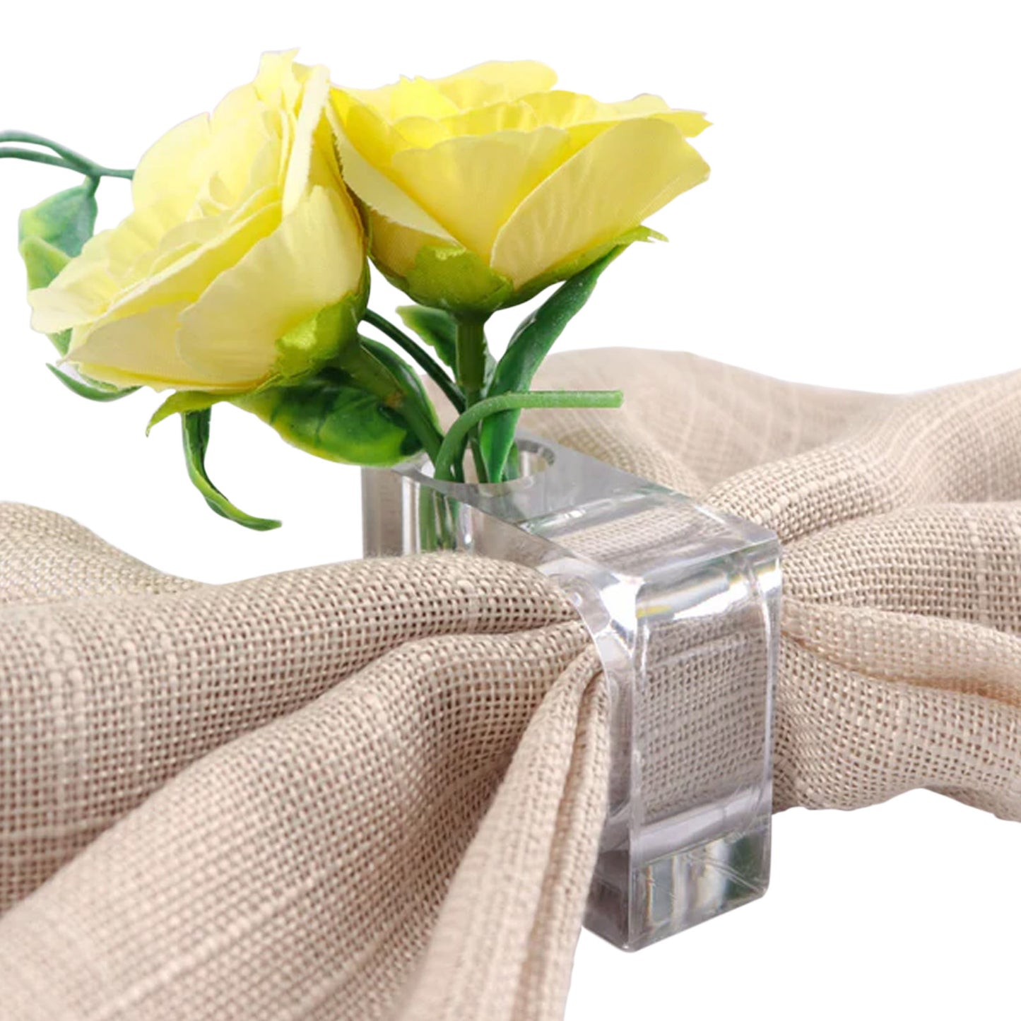 4 Pack | Clear Acrylic Square Mini Bud Vase Napkin Rings, 2-in-1 Flower Napkin Holders