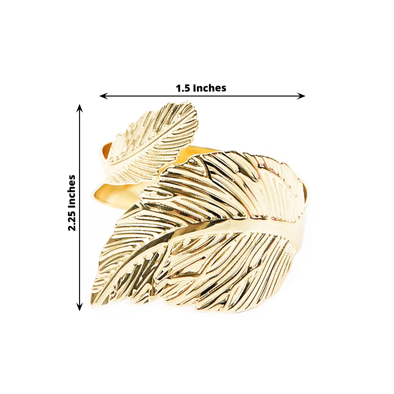 Metallic gold ornate leaf napkin ring holder.