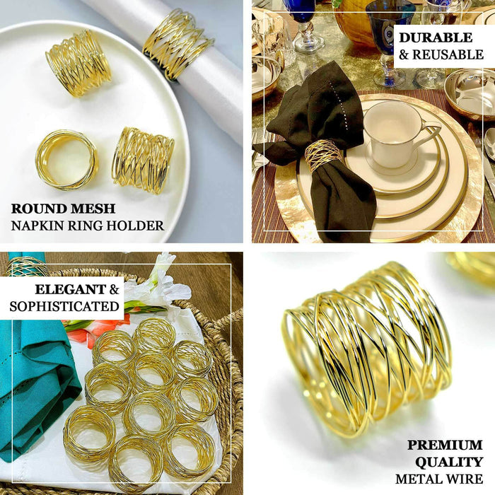 4 Pack | Shiny Gold Metal Wire Paper or Cloth Linen Napkin Rings