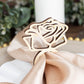 10 Pack | 4" Natural Wood Laser Cut Rose Design Rustic Napkin Rings, Boho Farmhouse Napkin Holders